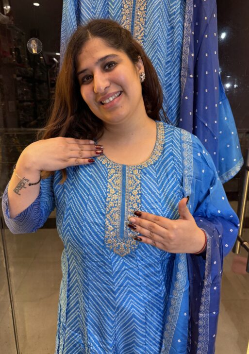 Pure Silk Sky Blue Anarkali Kurti With Dupatta Set (19)