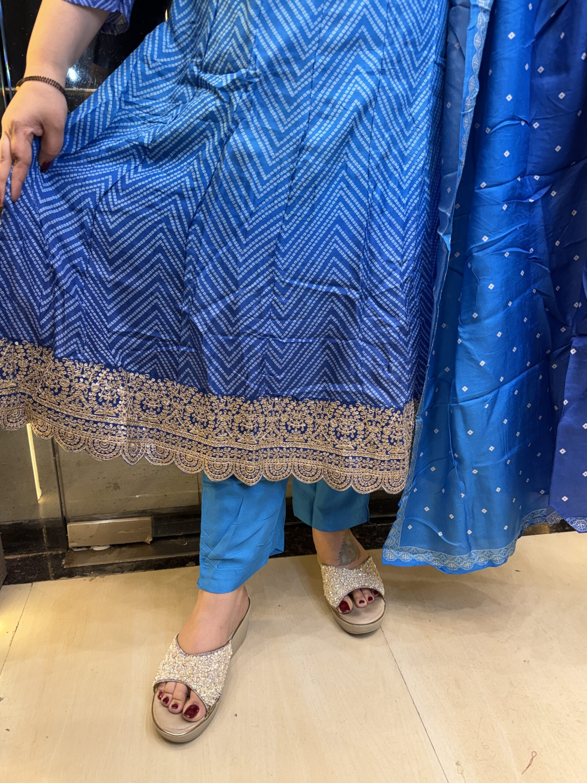 Pure Silk Sky Blue Anarkali Kurti With Dupatta Set (19) - Image 3