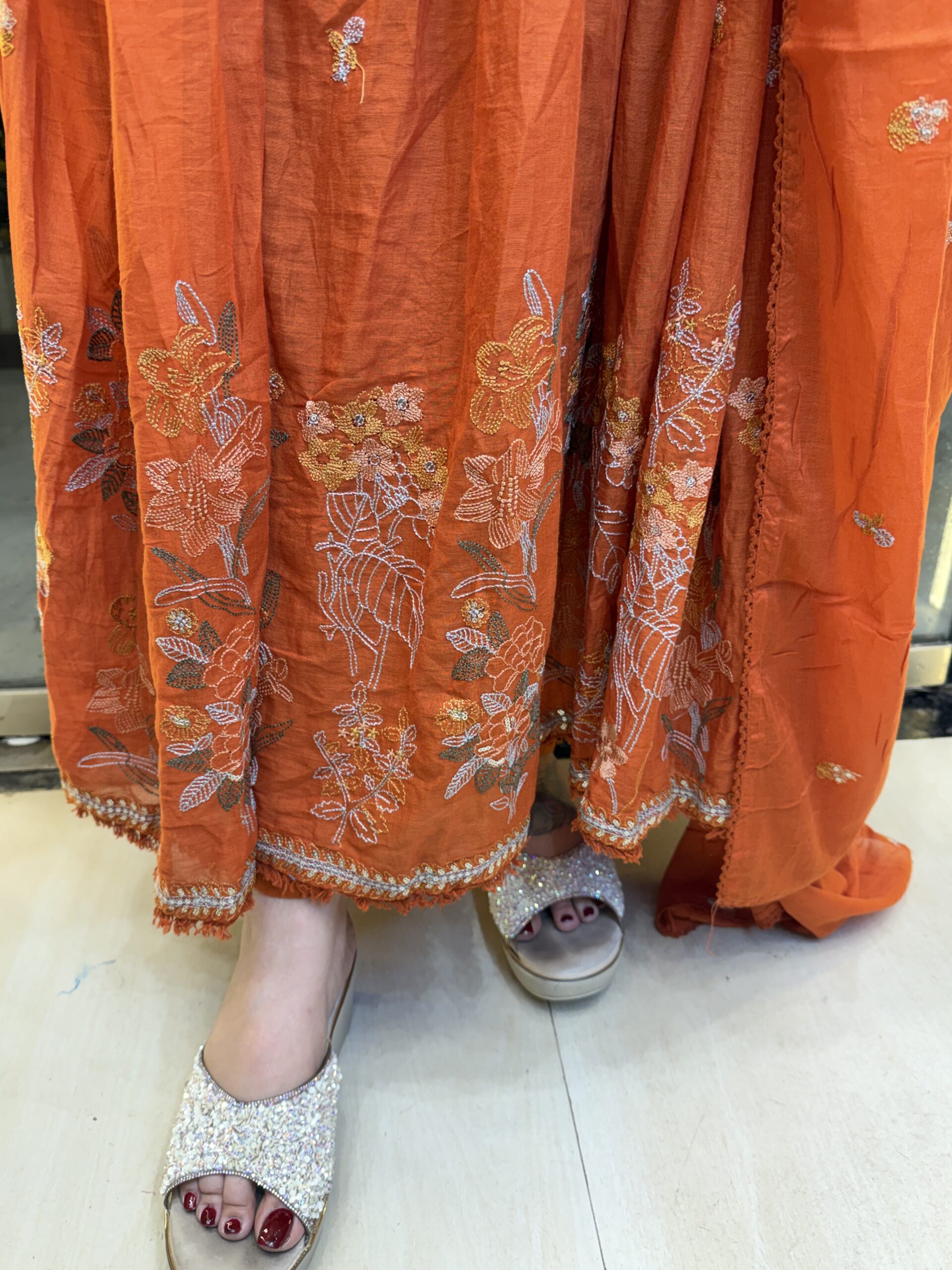 Rust Orange Pure Mull-Mull Cottan Anarkali 3 Pice Kurti Set With Paints & Dupatta (20) - Image 2