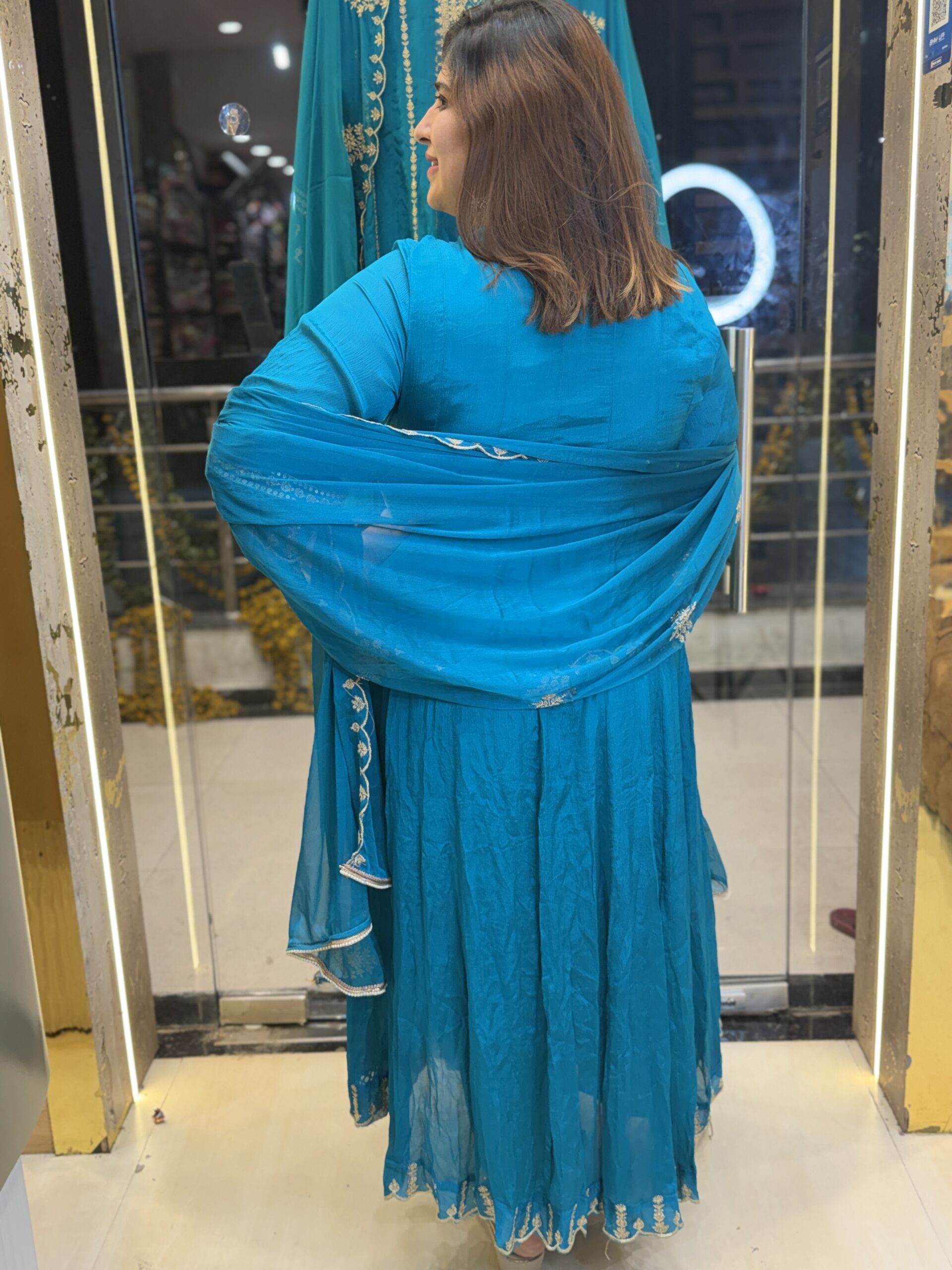 Pure Crap Firoji Anarkali Kurti Set With Paints & Dupatta (22) - Image 3