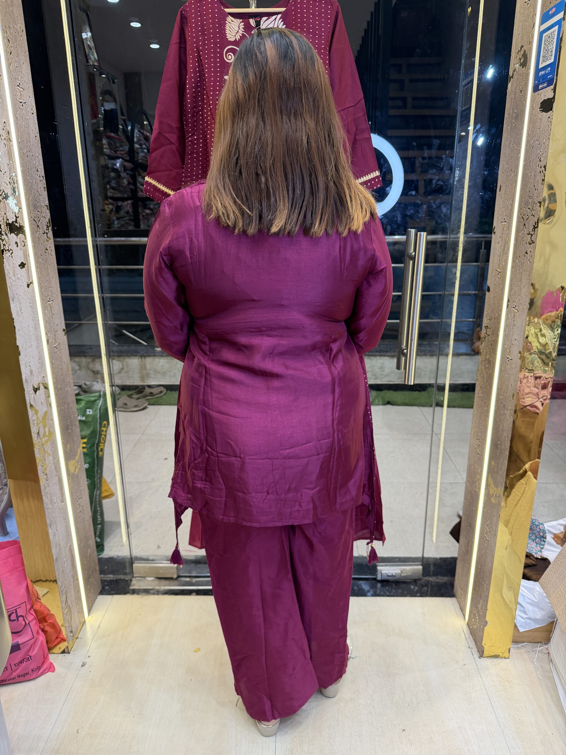 Wine Colour Soft Crepe Embroidery Kurta-Plazo (37) - Image 3