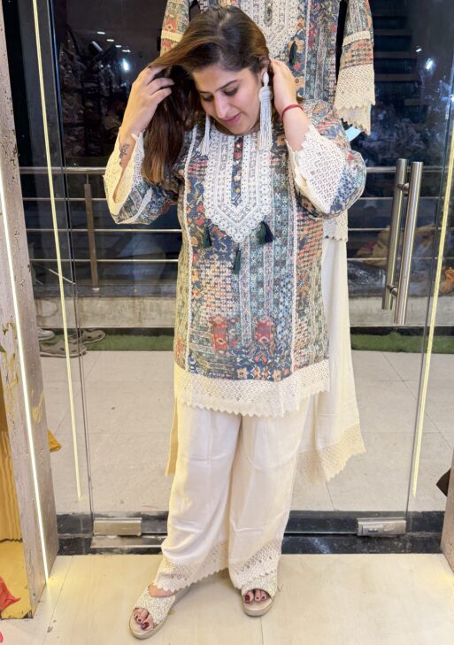 Blue Colour Pure Cottan Printed Kurta Plazo set (40)