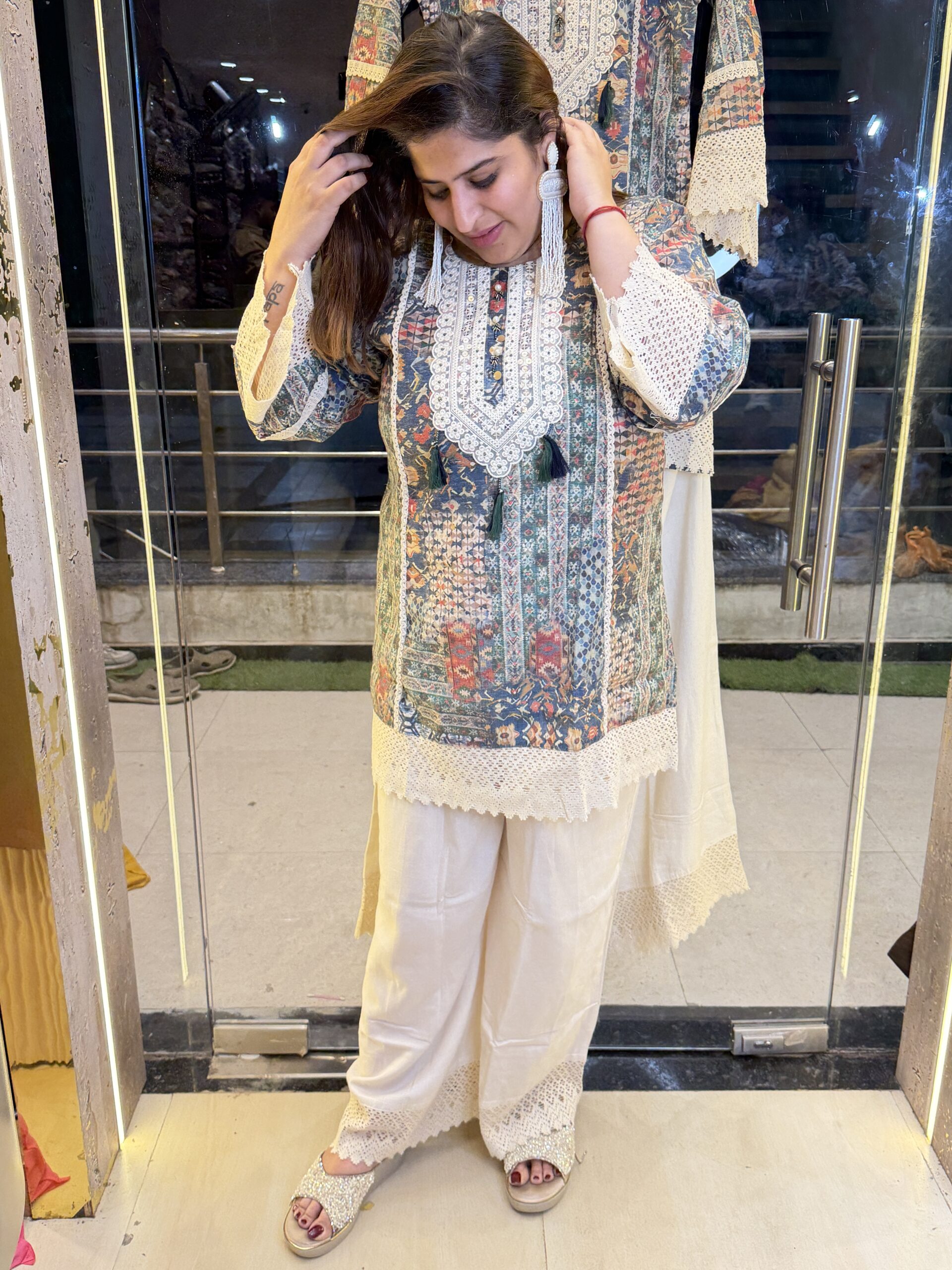 Blue Colour Pure Cottan Printed Kurta Plazo set  (40)