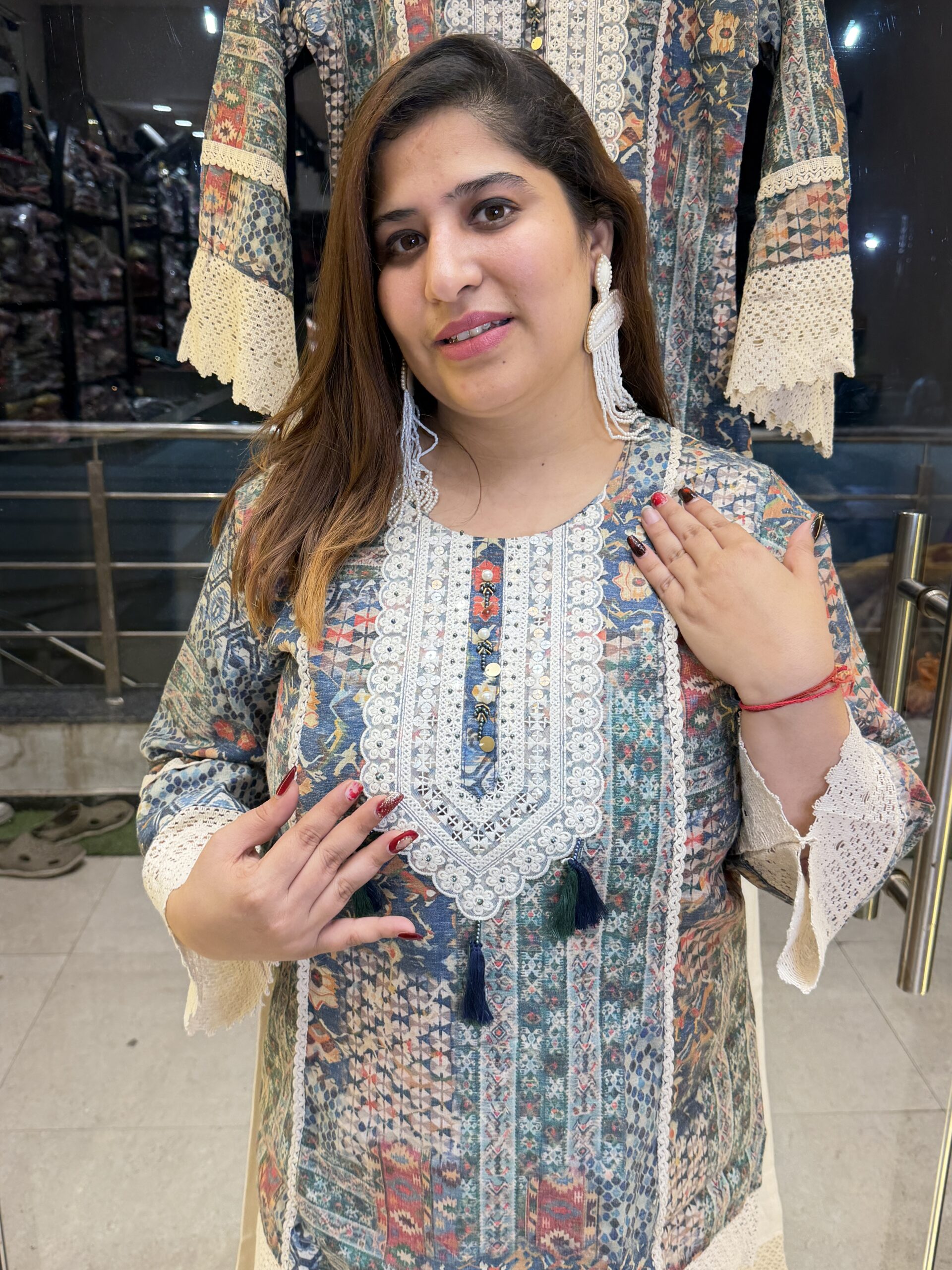 Blue Colour Pure Cottan Printed Kurta Plazo set  (40)