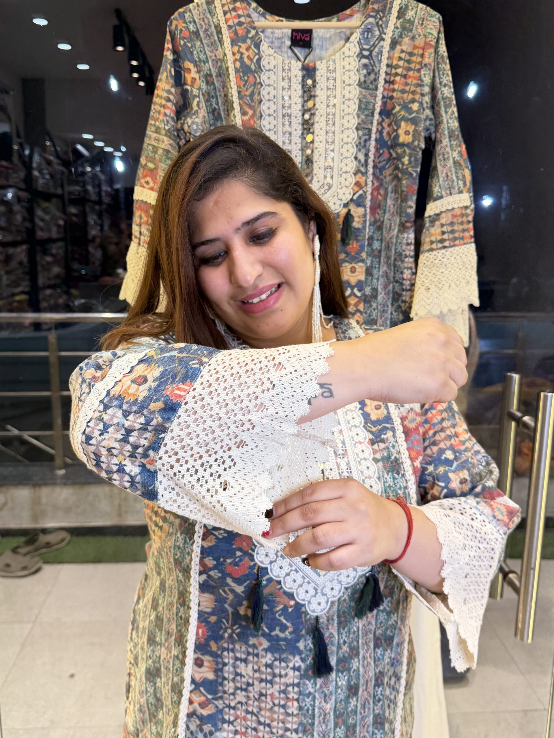 Blue Colour Pure Cottan Printed Kurta Plazo set (40) - Image 2