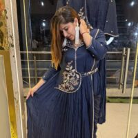 Neavy Blue Pure Creap Hand Work Embroidery Ethnical Gown (38)