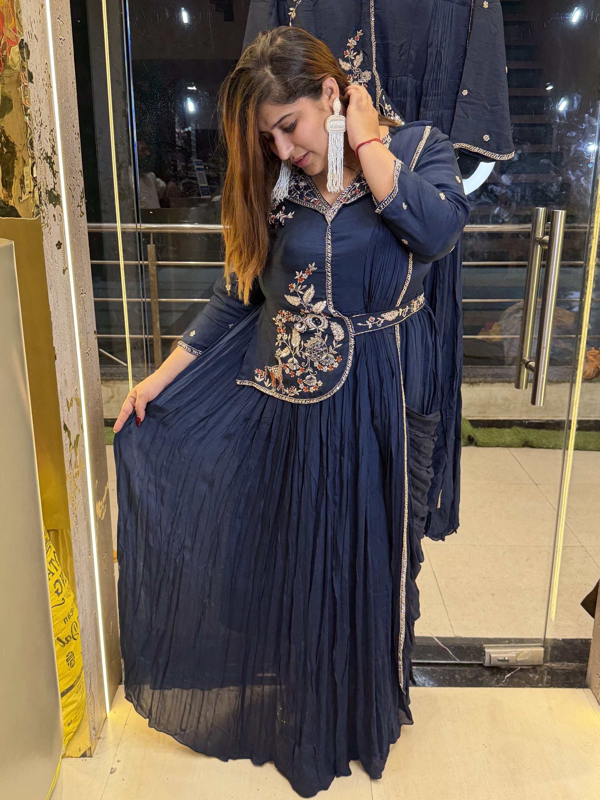 Neavy Blue Pure Creap Hand Work Embroidery Ethnical Gown (38)