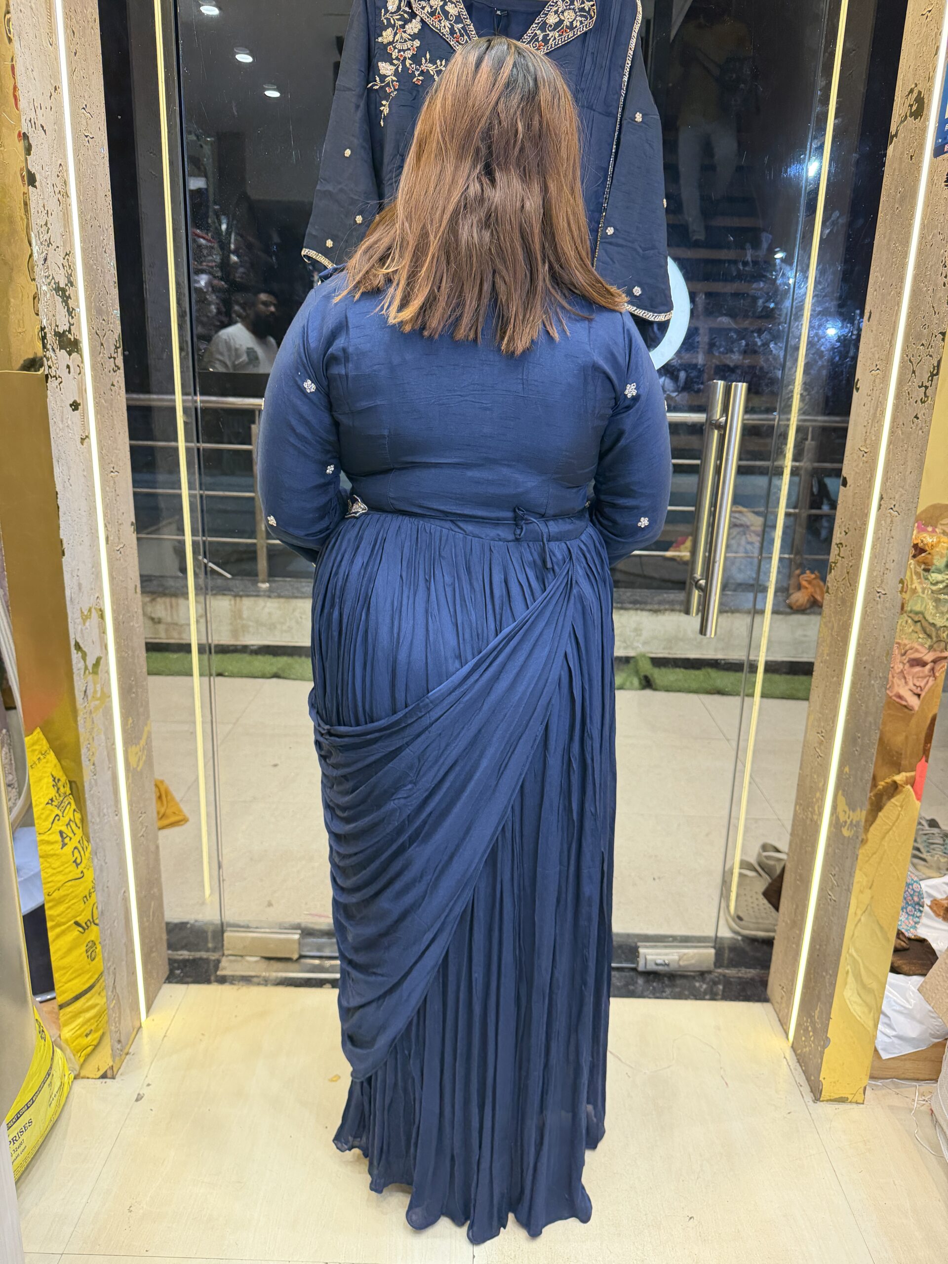 Neavy Blue Pure Creap Hand Work Embroidery Ethnical Gown (38) - Image 2