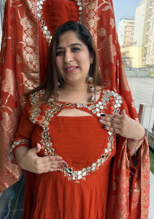 Rust Orange Colour Pure Georgette Febric Heavy Gown With Preamium dupattaFlour Length (42)