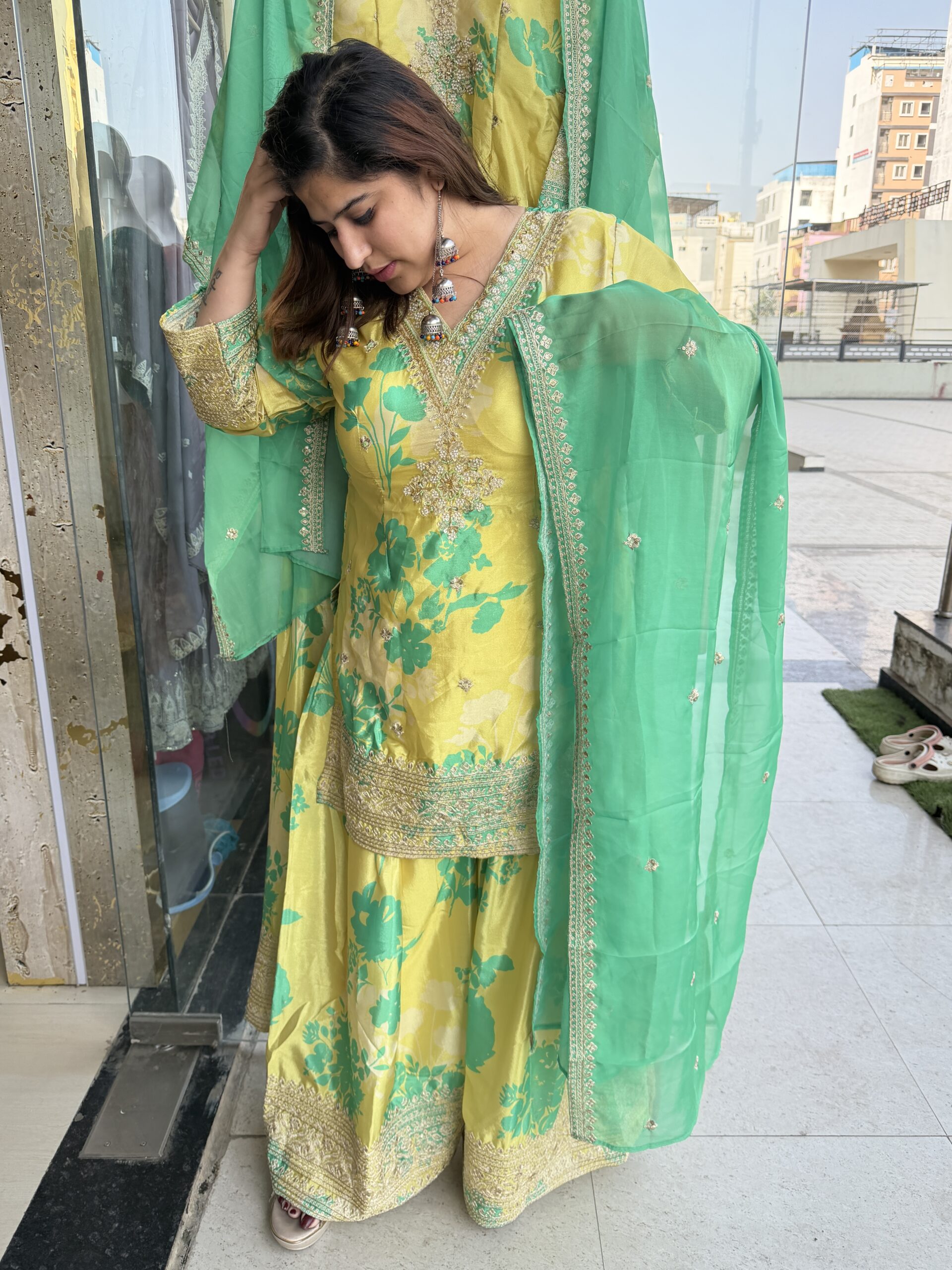 Lemon Yellow Colour Pure Chinoon Heavy Party Wear Suit With Digital Print (43)