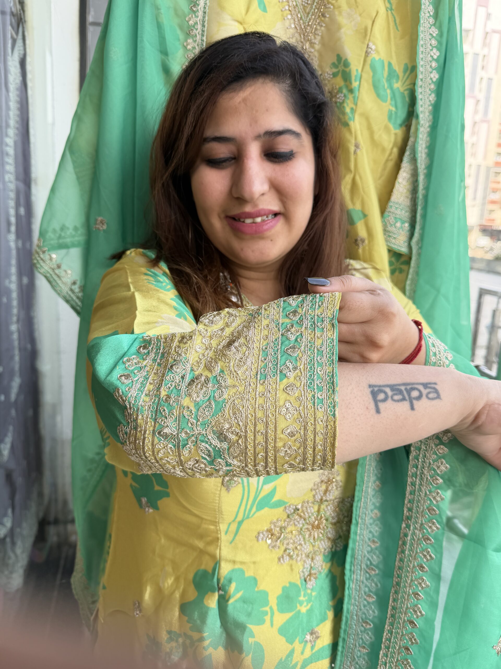 Lemon Yellow Colour Pure Chinoon Heavy Party Wear Suit With Digital Print (43) - Image 2