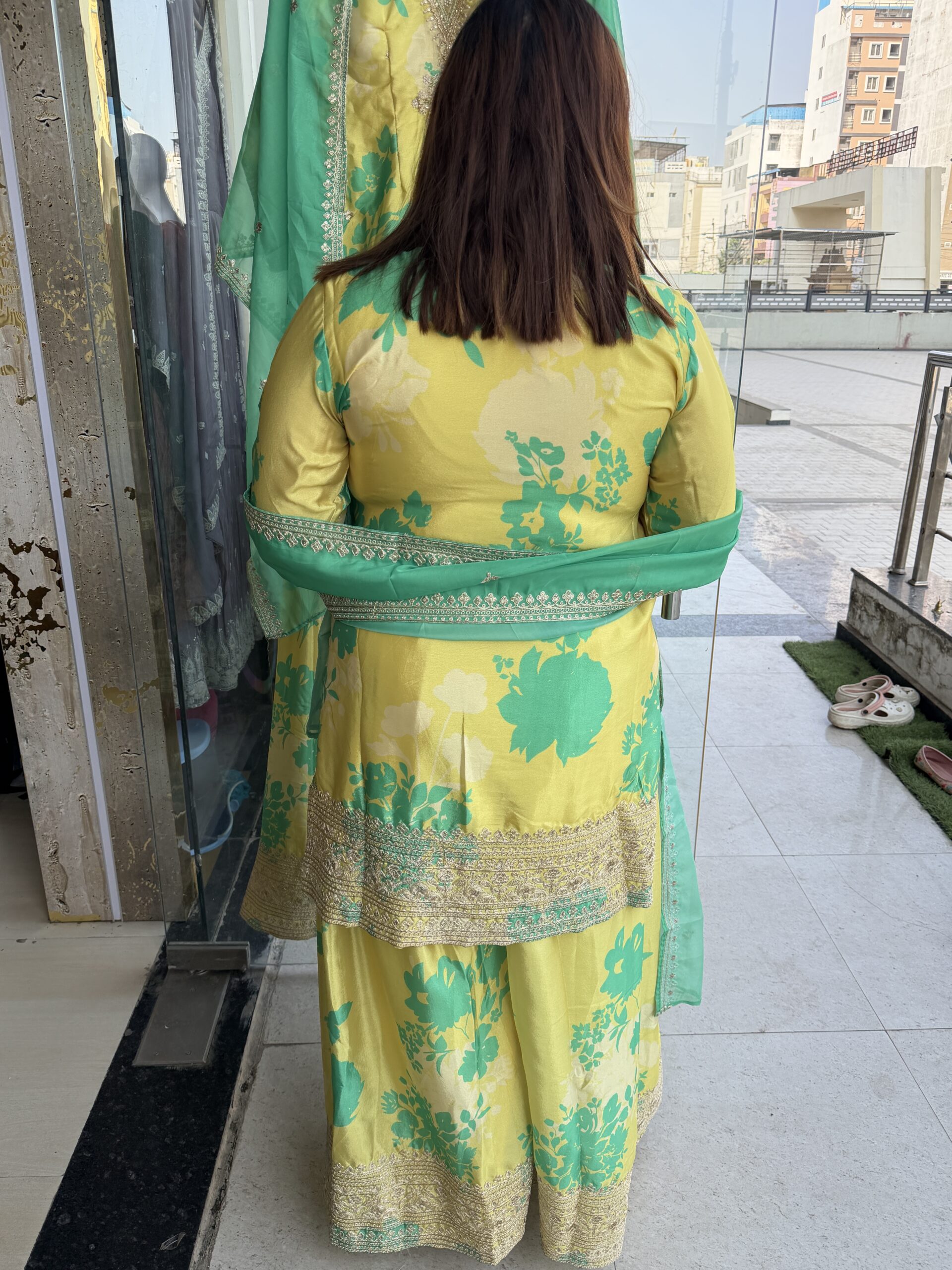 Lemon Yellow Colour Pure Chinoon Heavy Party Wear Suit With Digital Print (43) - Image 3