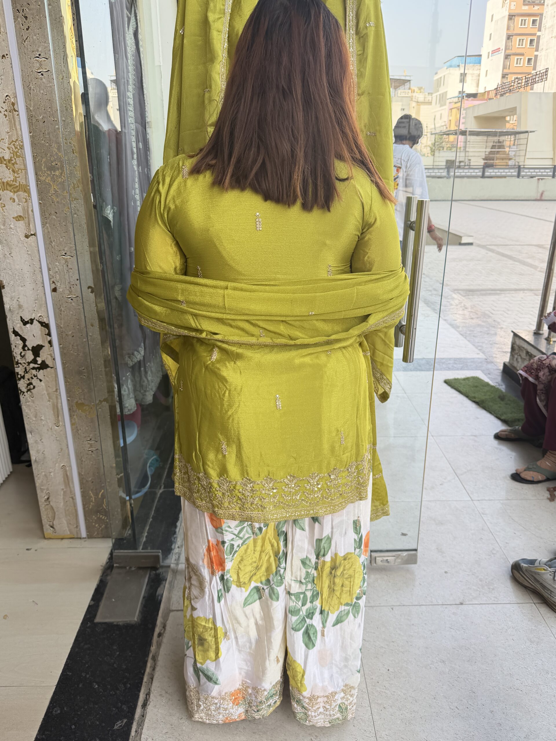 Mehndi Green Colour Pure Chinoon Skert Kurti Suit With Dottam And Dupatta(44) - Image 3