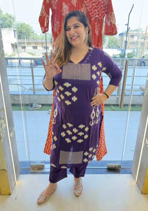 Pure Cotton Beautifull Purple Printed Kurti Paints Set 2Piece (48)