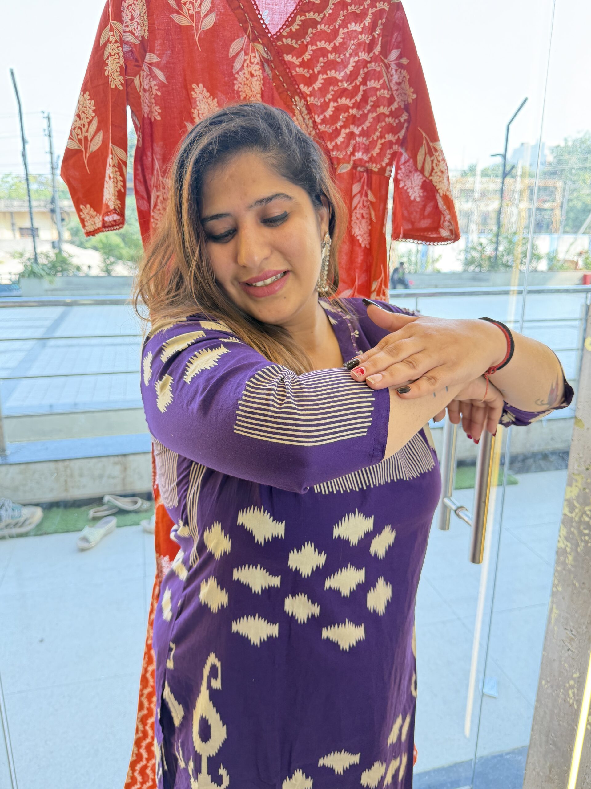 Pure Cotton Beautifull Purple Printed Kurti Paints Set 2Piece (48)