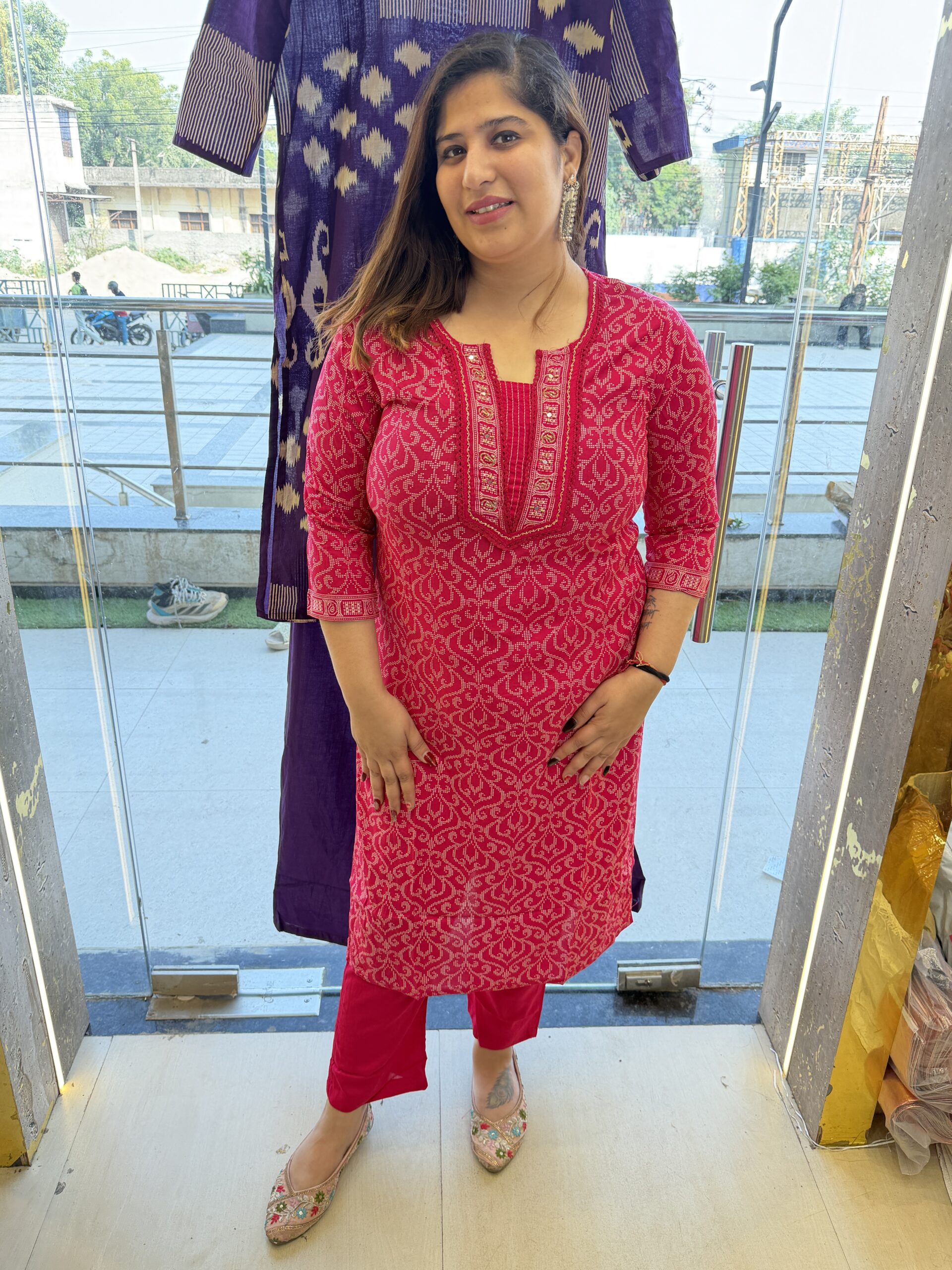 Pure Cotton Beautifull Rani Pink Colour Printed Kurti Paints Set 2Piece (49)