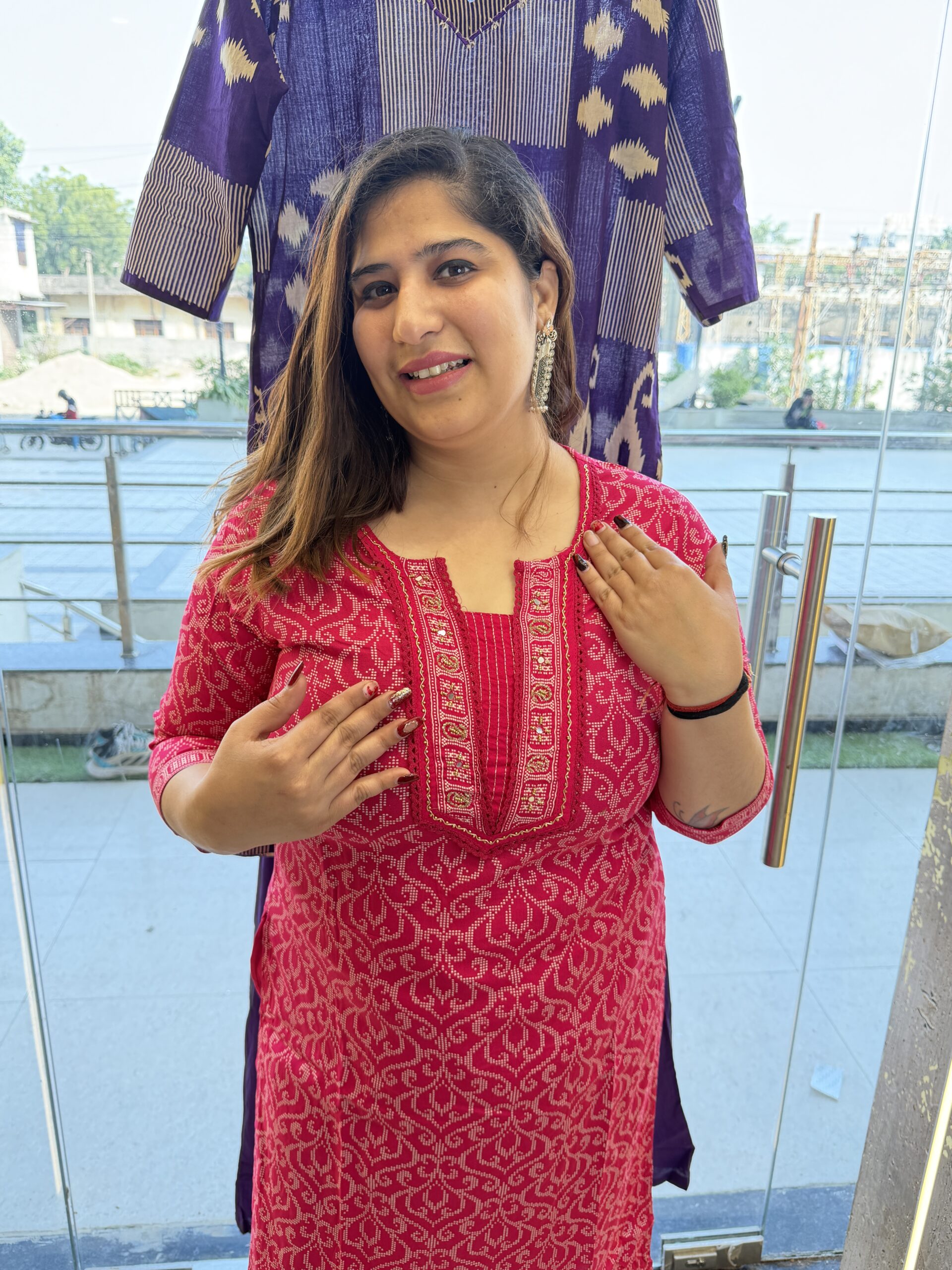 Pure Cotton Beautifull Rani Pink Colour Printed Kurti Paints Set 2Piece (49)