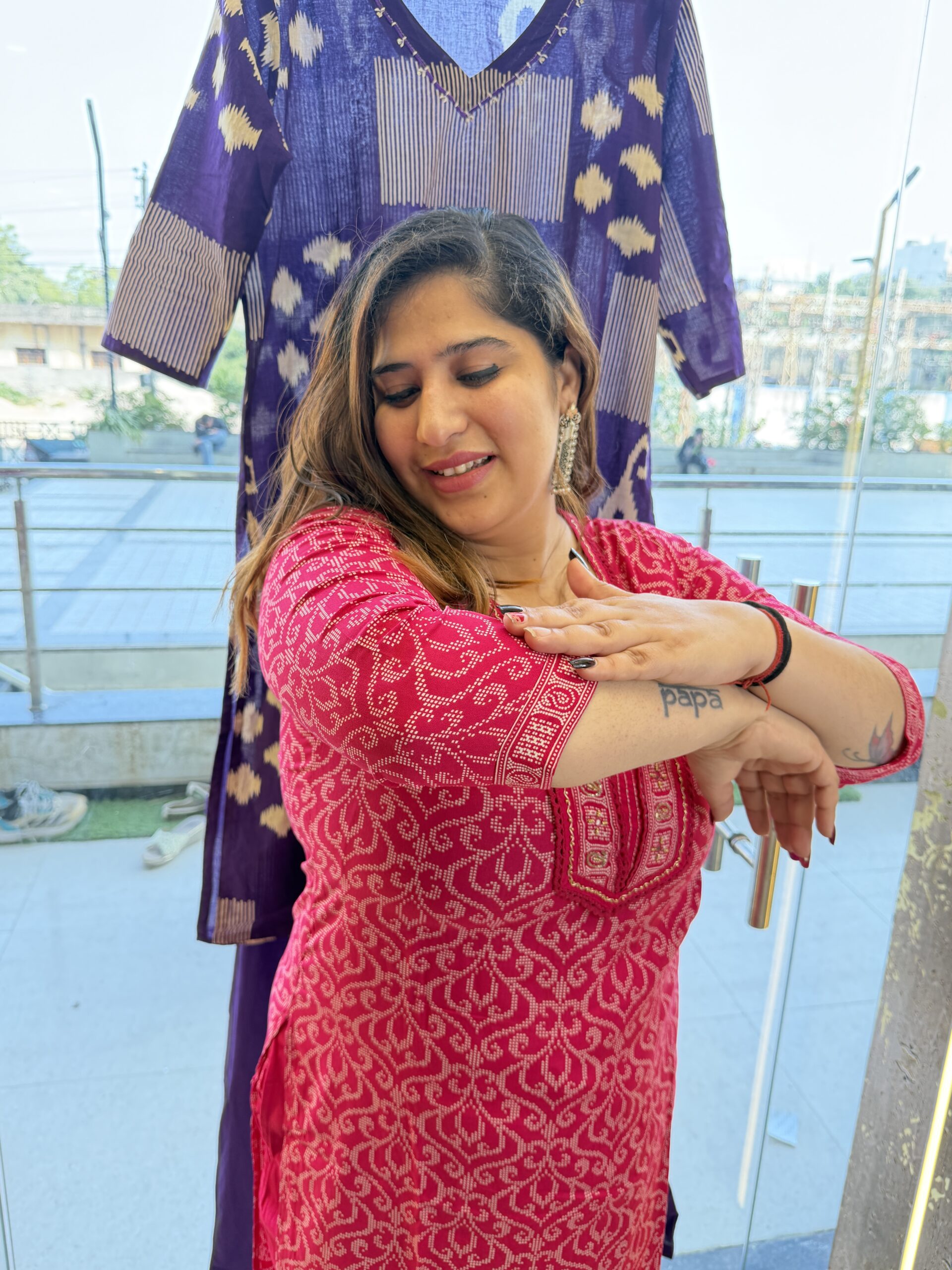 Pure Cotton Beautifull Rani Pink Colour Printed Kurti Paints Set 2Piece (49) - Image 2