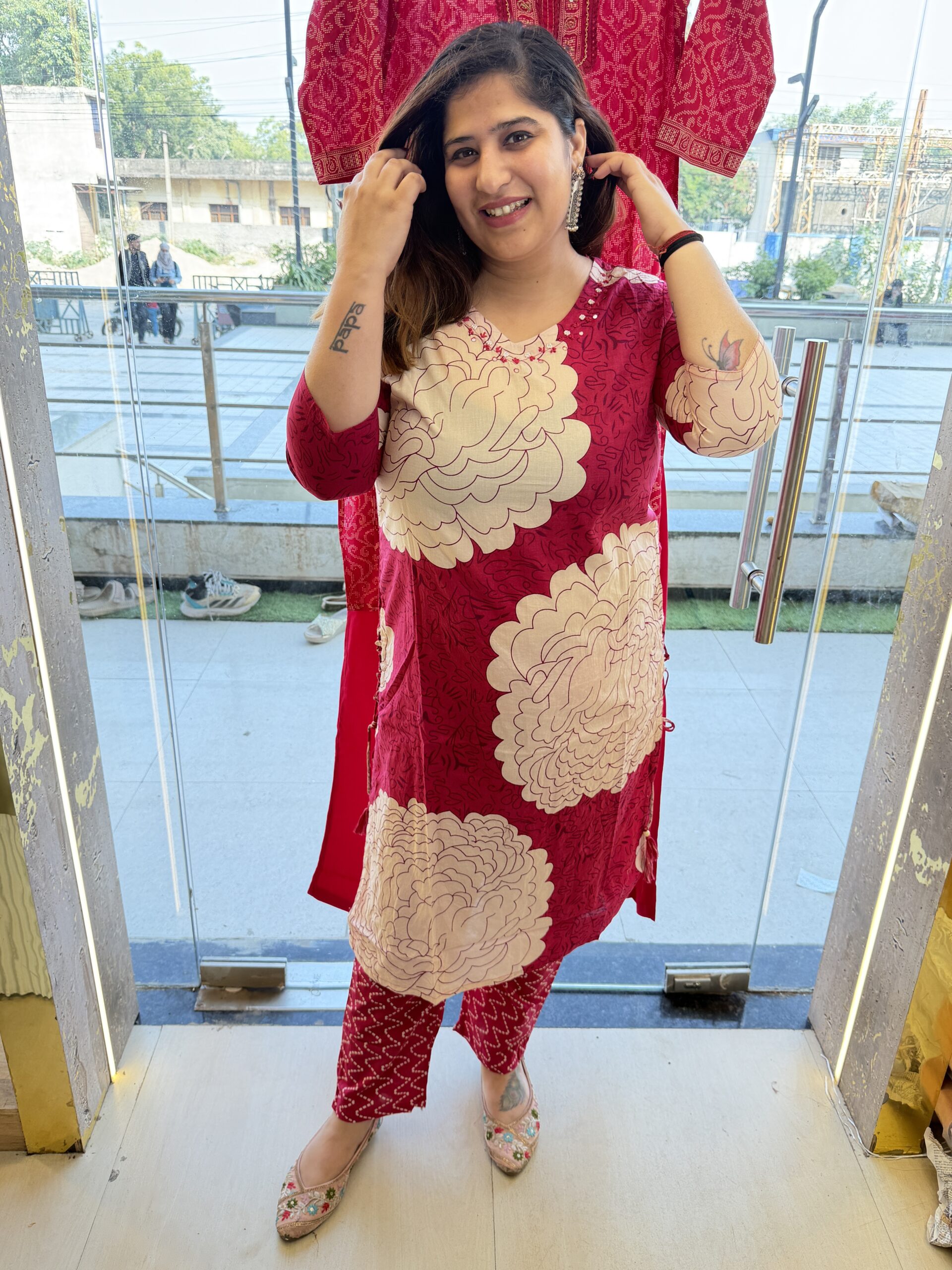 Pure Cotton Beautifull Rani Pink Colour Printed Kurti Paints Set 2Piece (50)