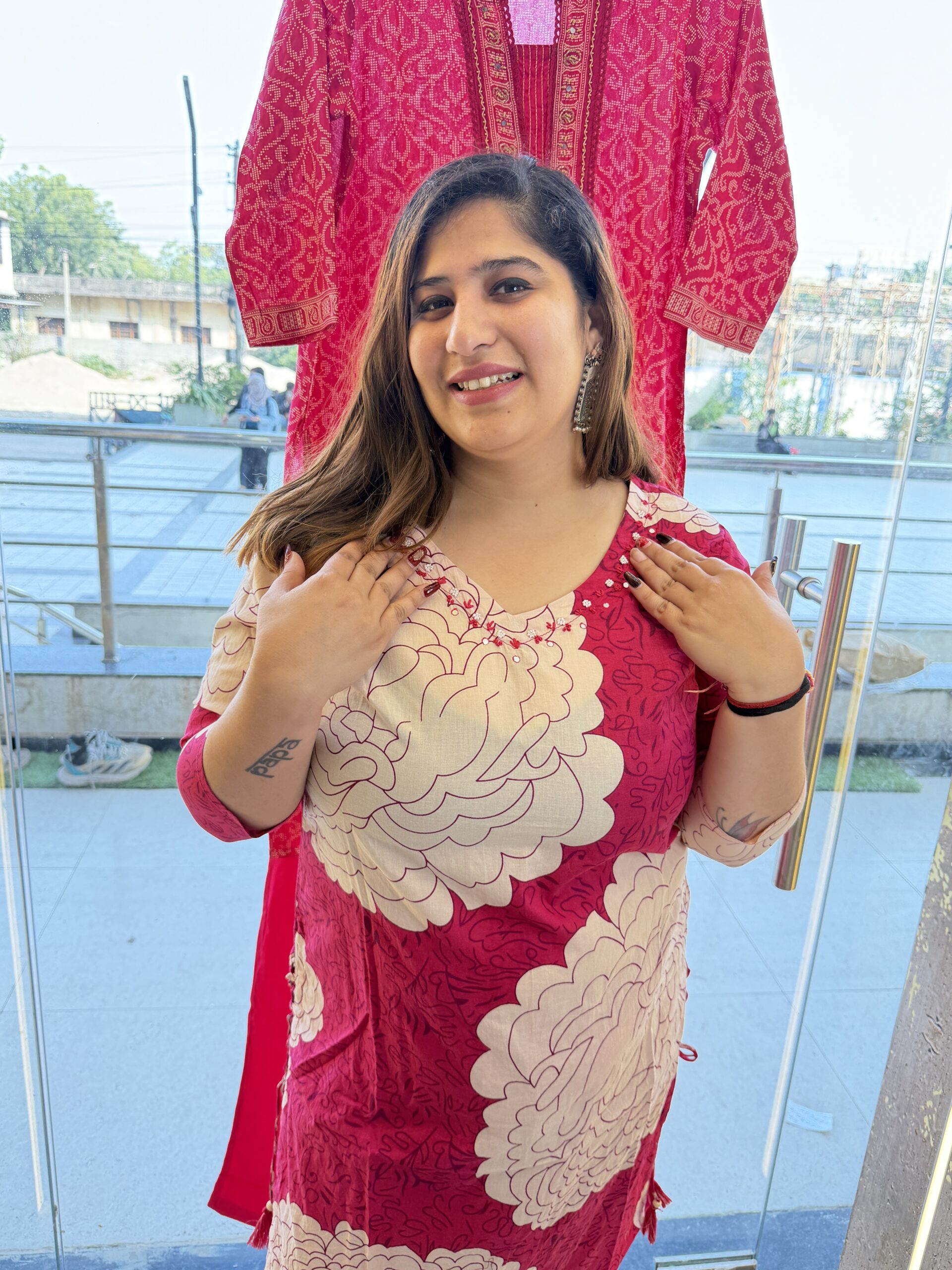 Pure Cotton Beautifull Rani Pink Colour Printed Kurti Paints Set 2Piece (50) - Image 2