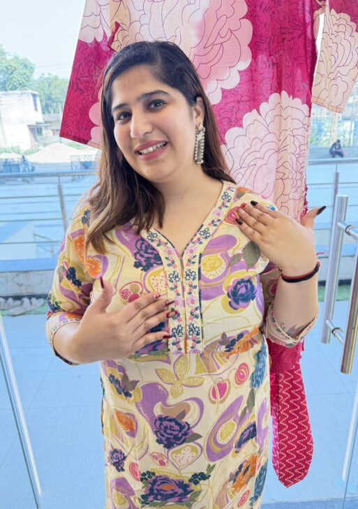 Pure Cotton Beautifull Flower Printed Kurti Paints Set 2Piece (51)