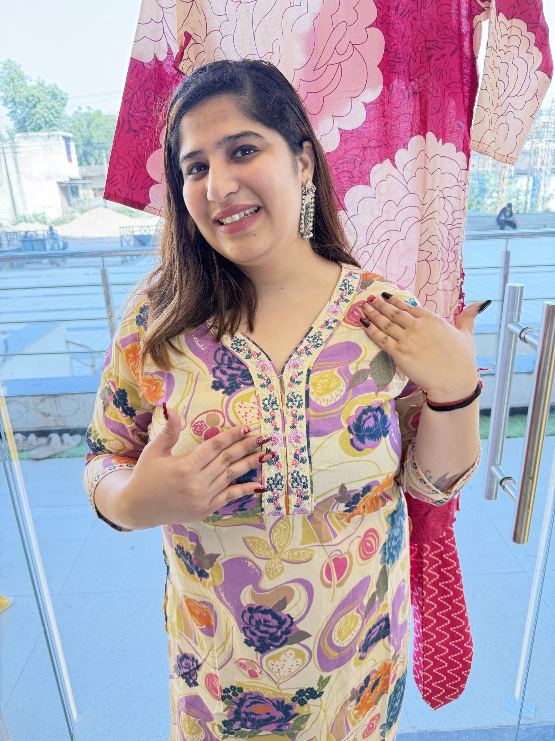 Pure Cotton Beautifull Flower Printed Kurti Paints Set 2Piece (51)