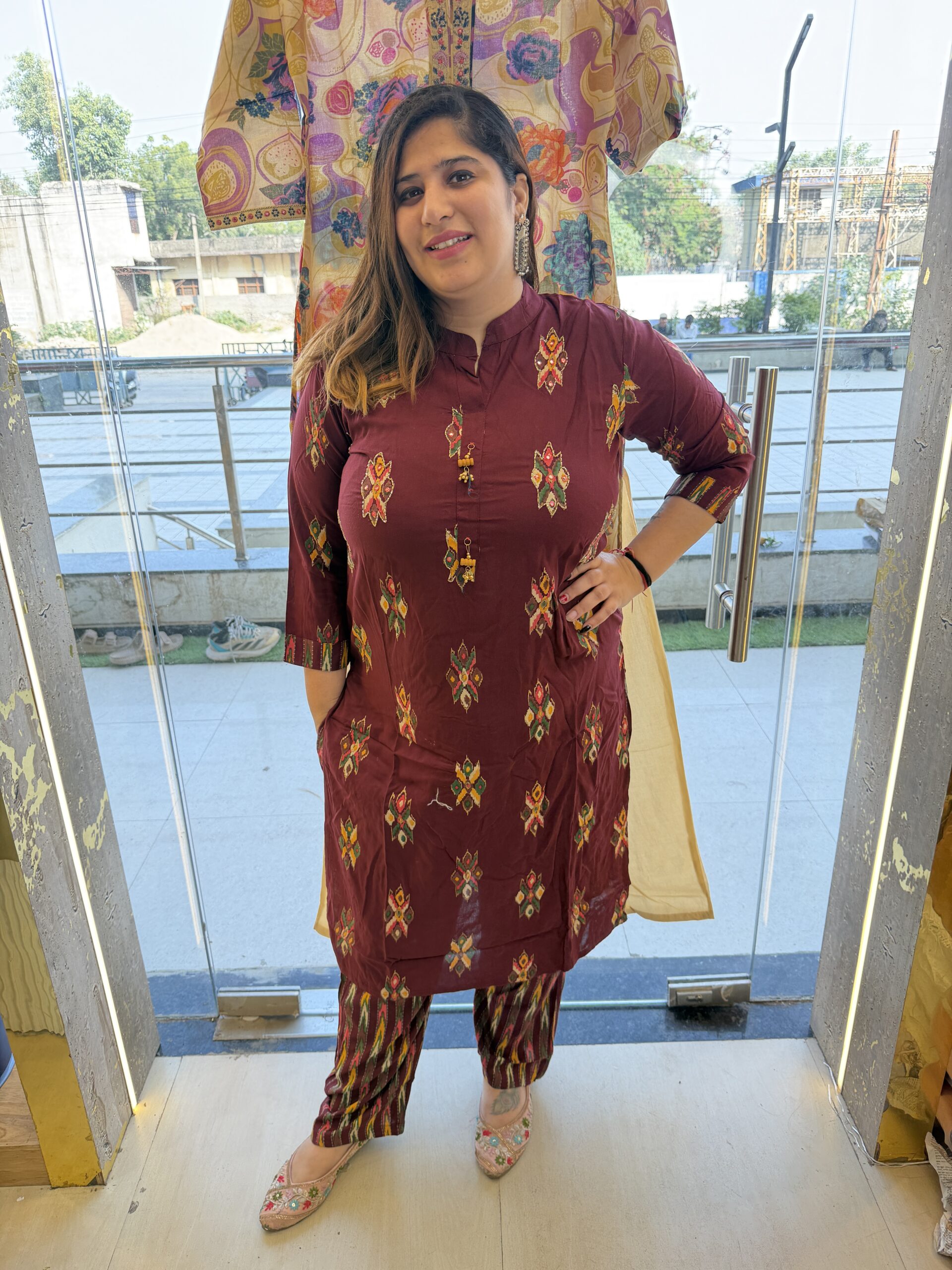 Pure Cotton Beautifull Mehroon Colour Kurti Paints Set 2Piece (52)