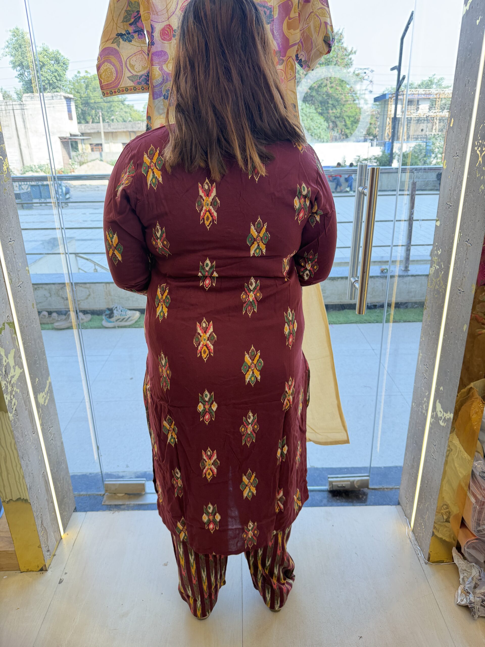 Pure Cotton Beautifull Mehroon Colour Kurti Paints Set 2Piece (52) - Image 3