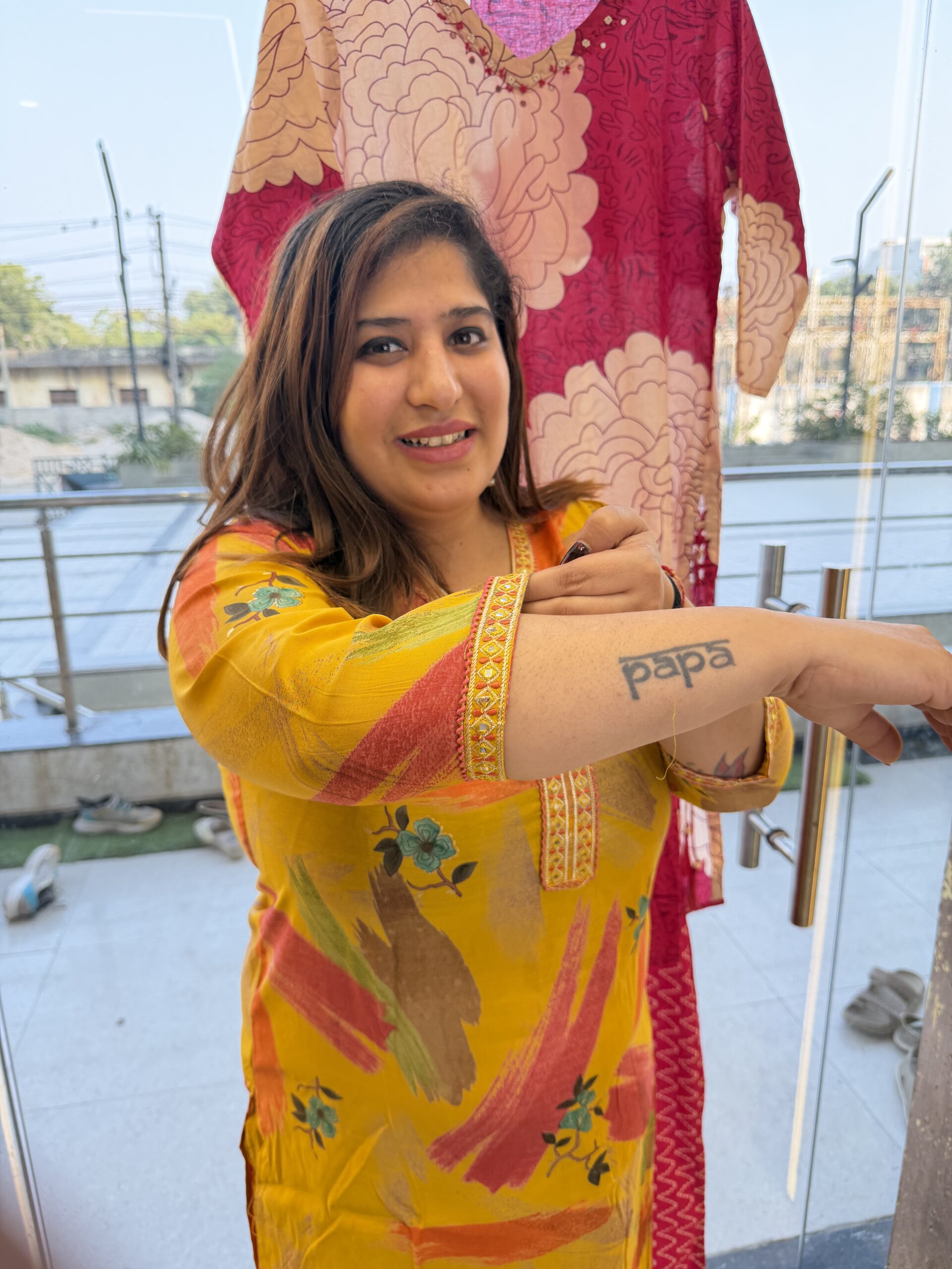 Pure Cotton Printed Musterd Yellow Kurti Paints Set 2Piece (55) - Image 2