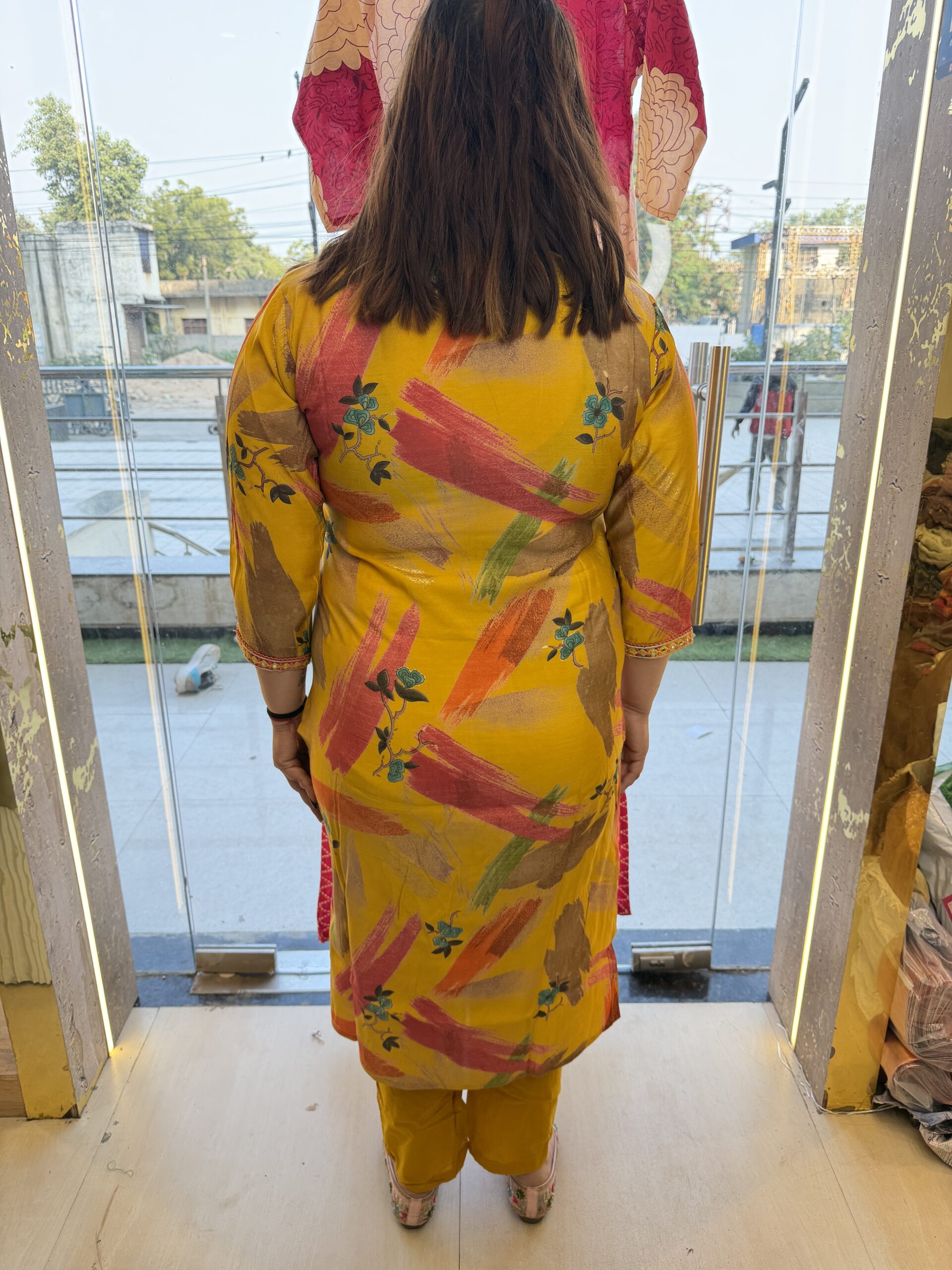 Pure Cotton Printed Musterd Yellow Kurti Paints Set 2Piece (55) - Image 3