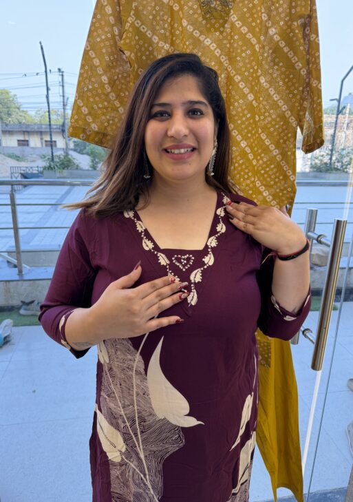 Pure Cotton Preamium Wine Colour Kurti Paints Set 2Piece (56)