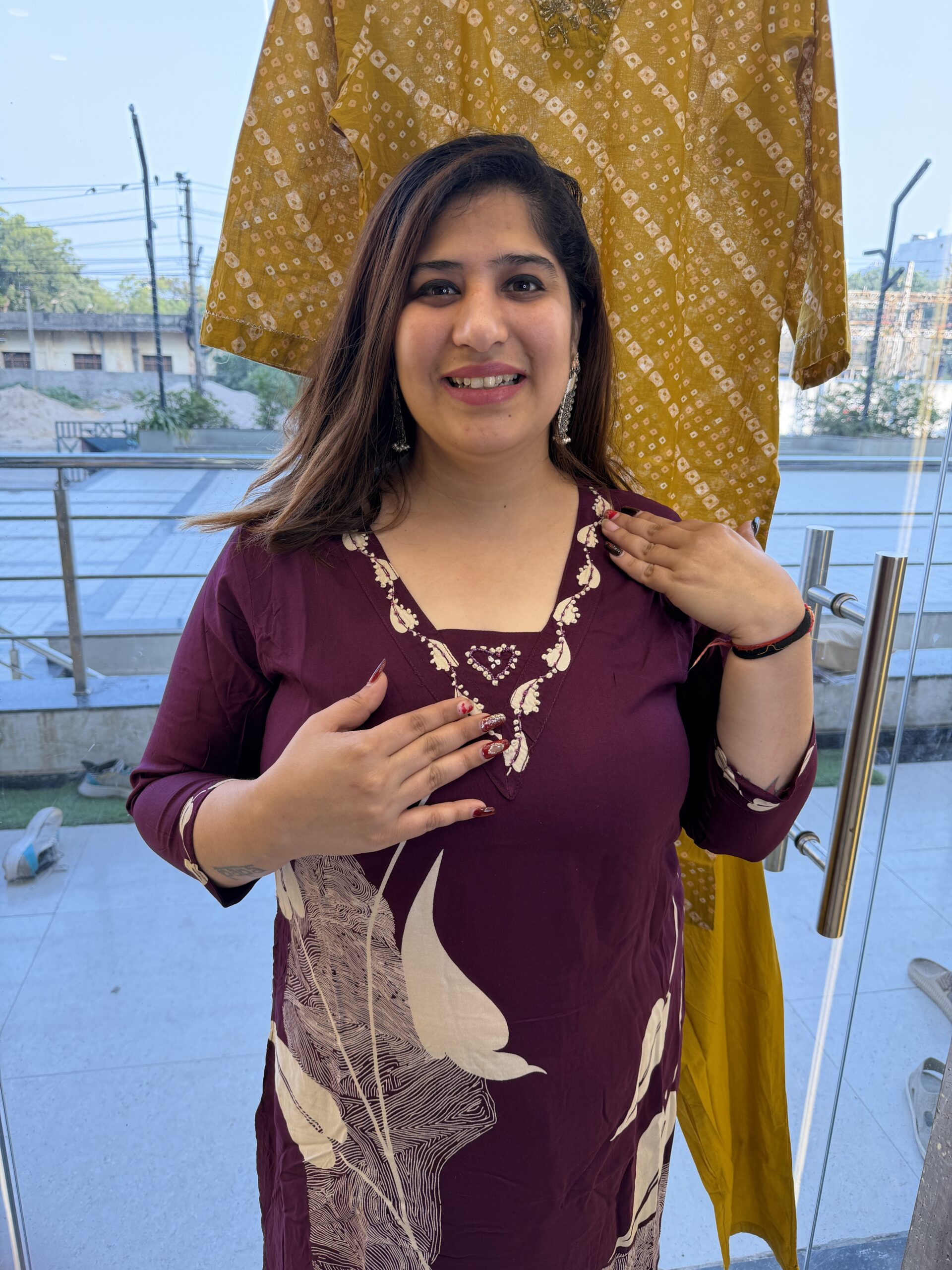 Pure Cotton Preamium Wine Colour Kurti Paints Set 2Piece (56)