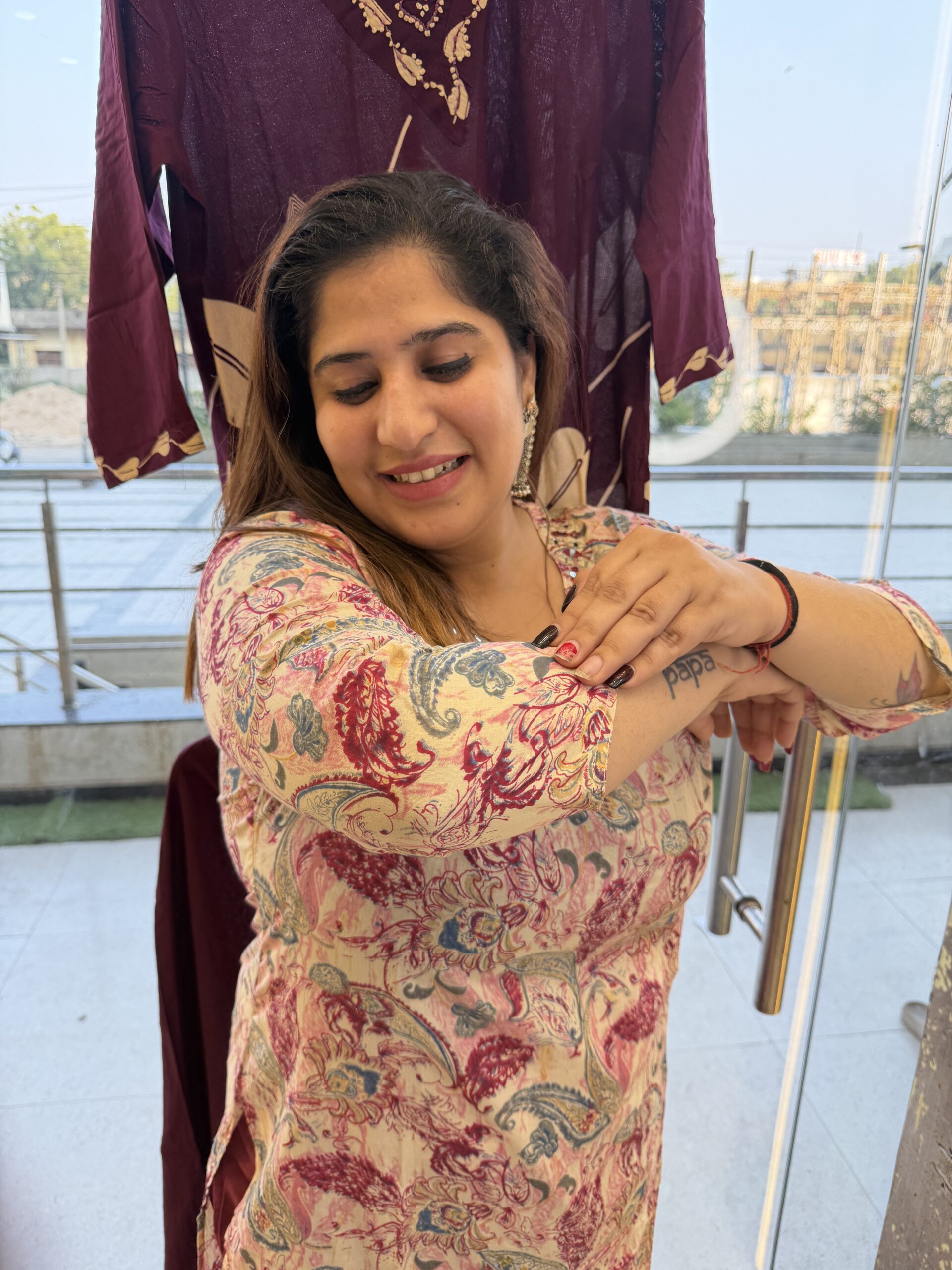 Pure Cotton Preamium Mehroon Colour Kurti Paints Set 2Piece (57) - Image 2