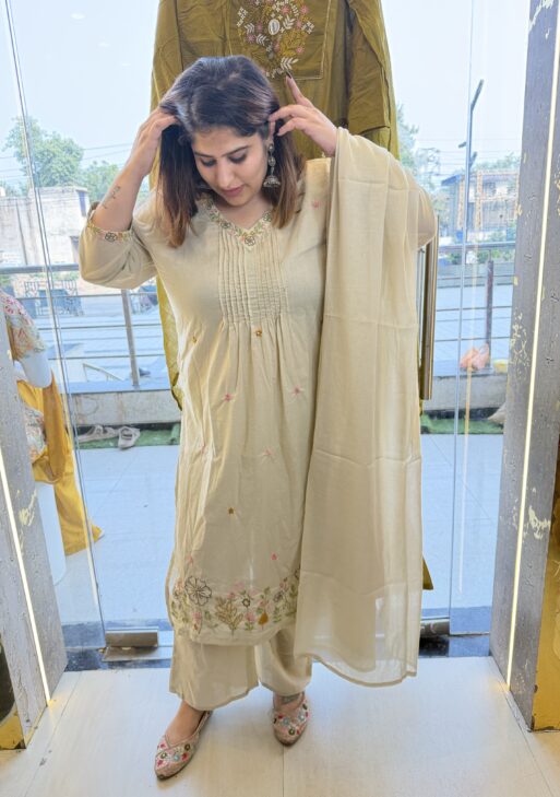 Pure Cotton Beach Colour Kurti Paints Set 3Piece (72)