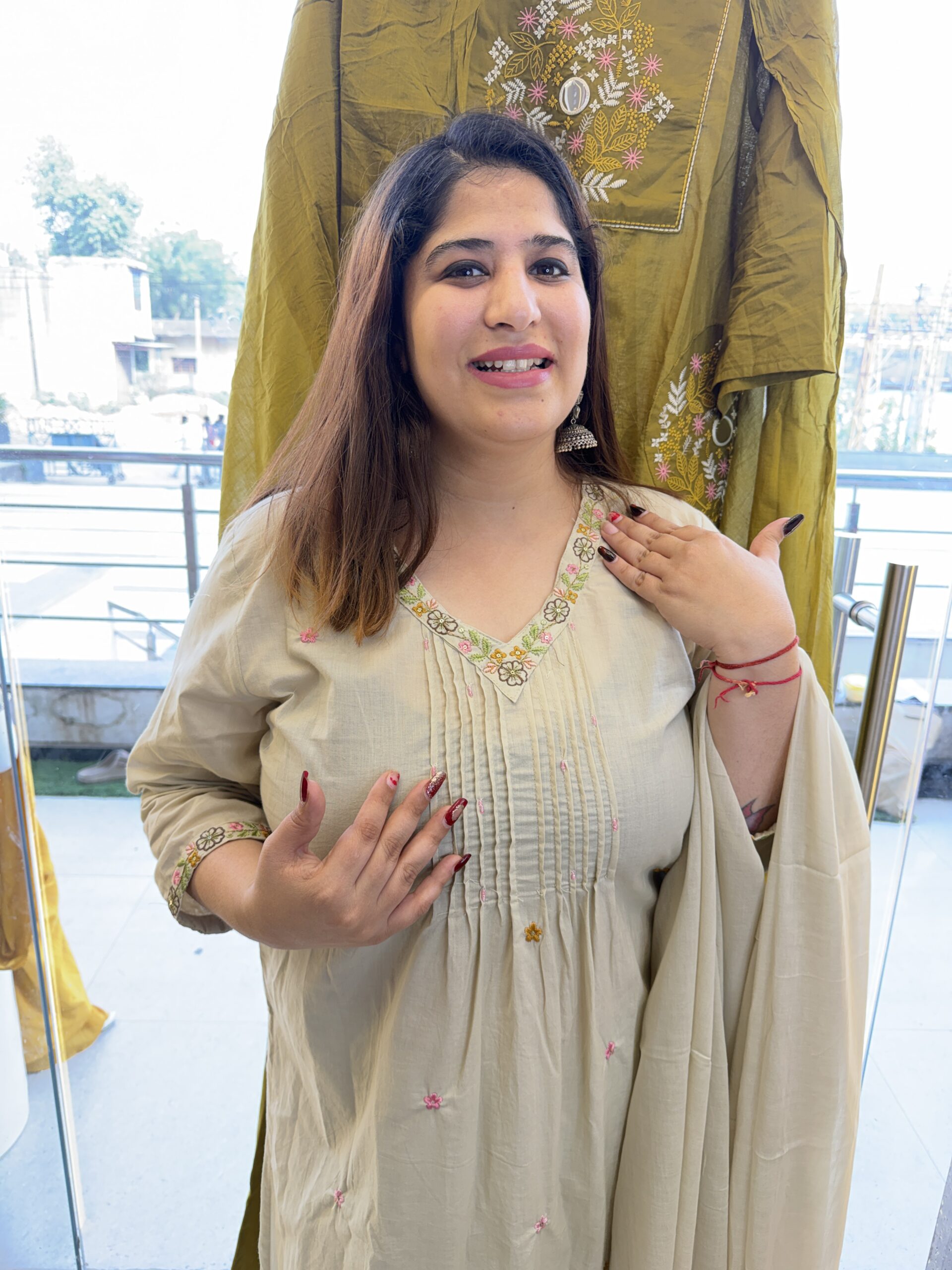 Pure Cotton Beach Colour Kurti Paints Set 3Piece (72) - Image 2