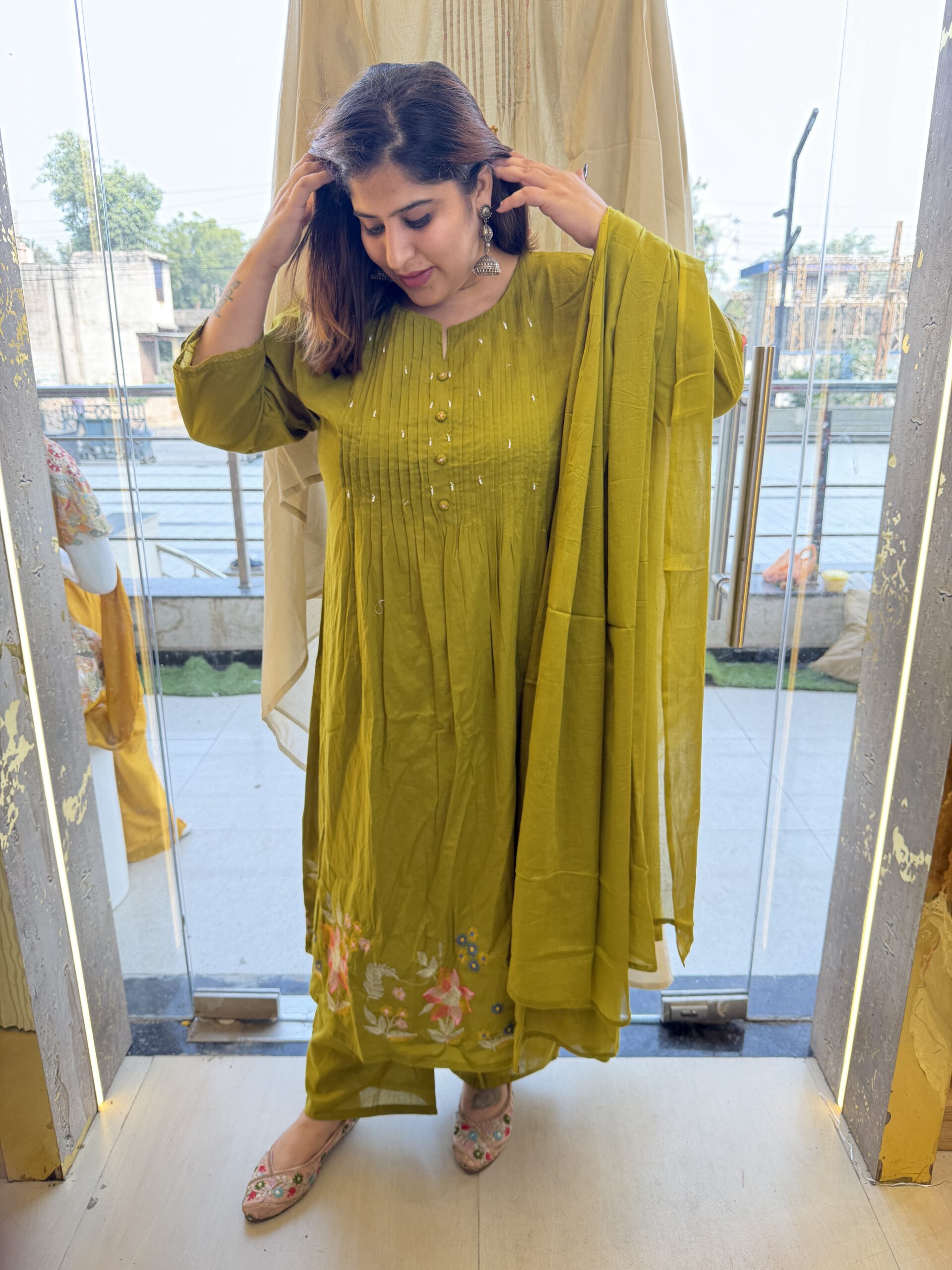 Pure Cotton oliv Kurti Paints Set 3Piece (73)