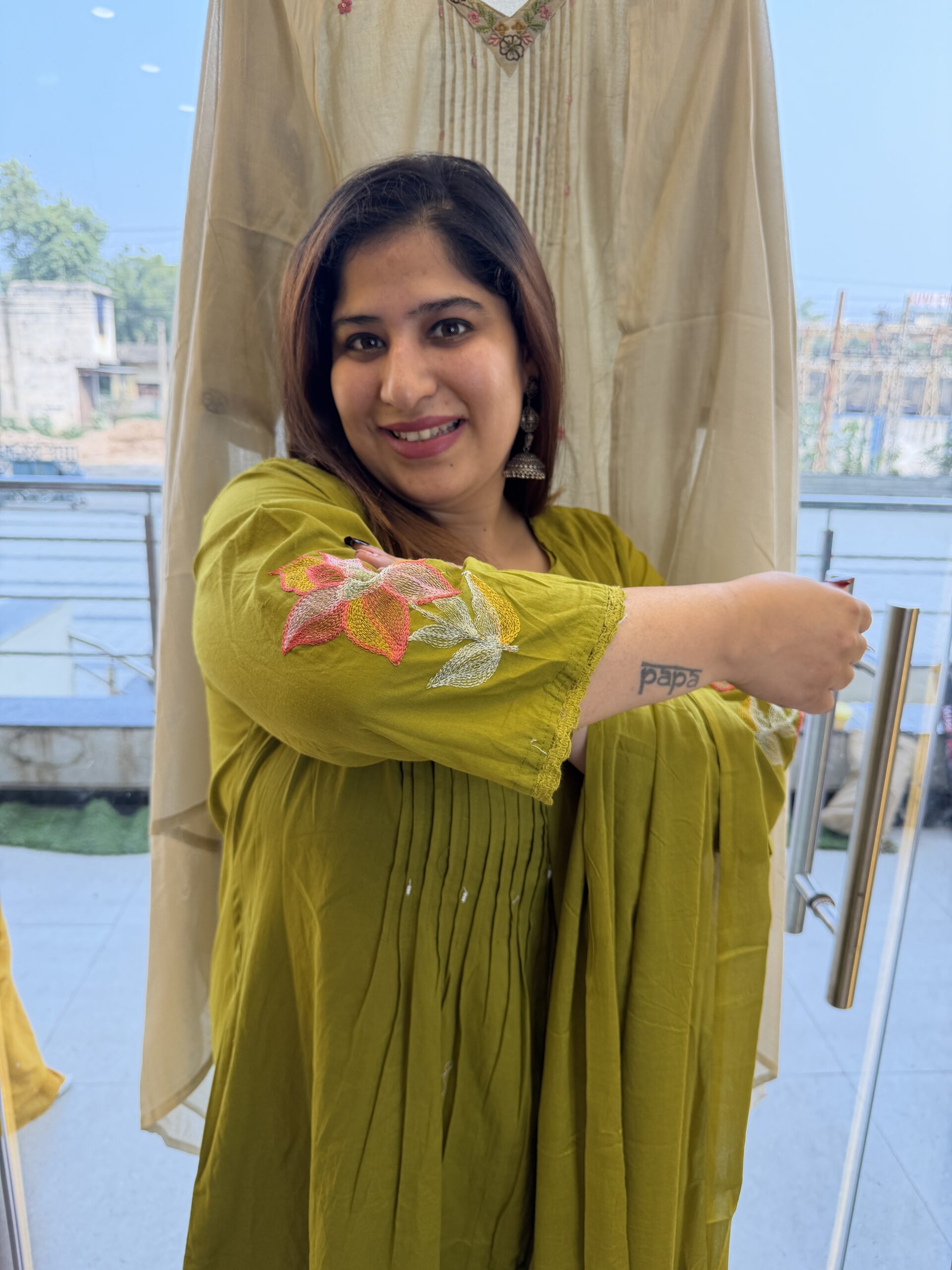 Pure Cotton oliv Kurti Paints Set 3Piece (73)