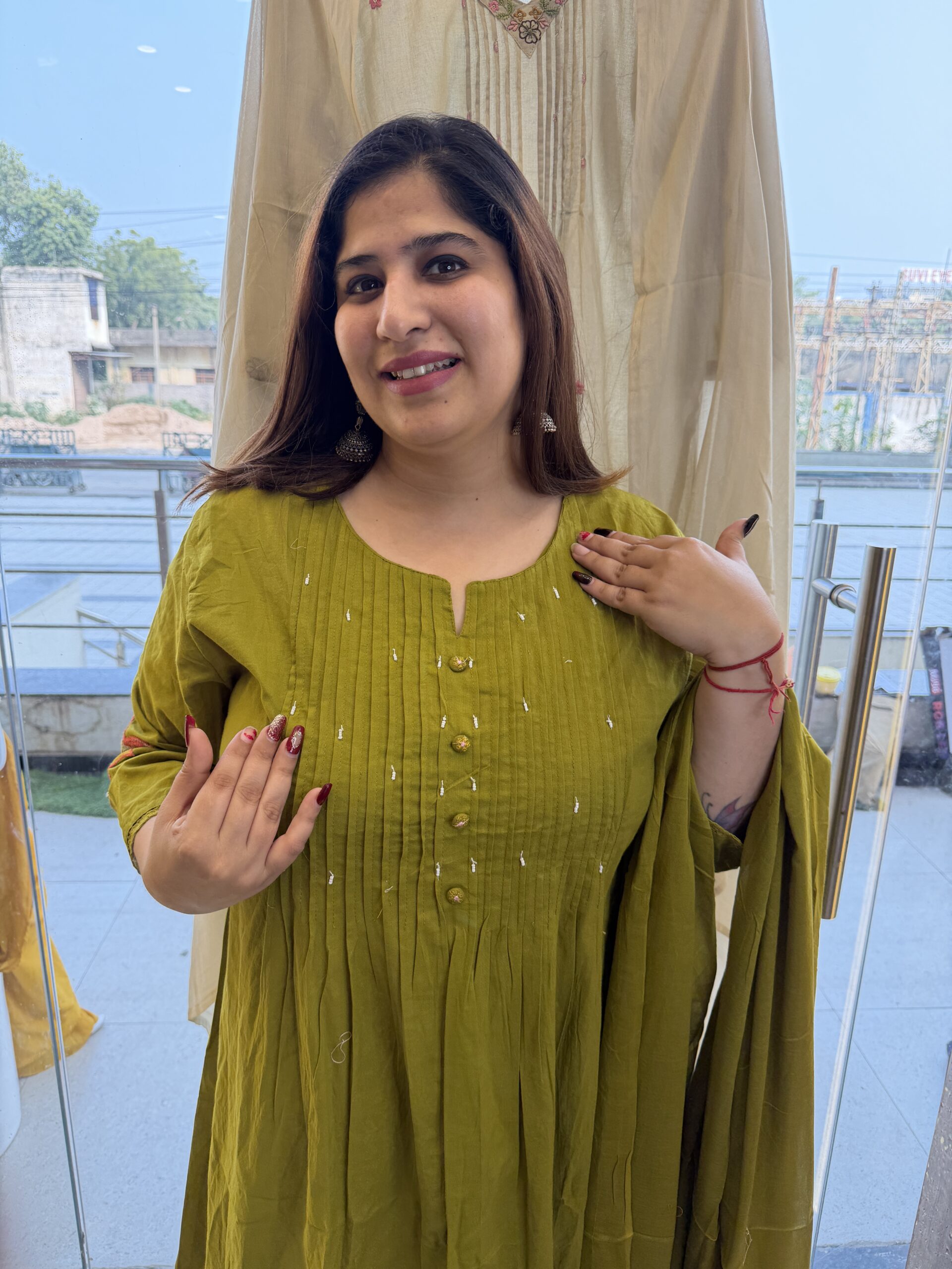 Pure Cotton oliv Kurti Paints Set 3Piece (73) - Image 2