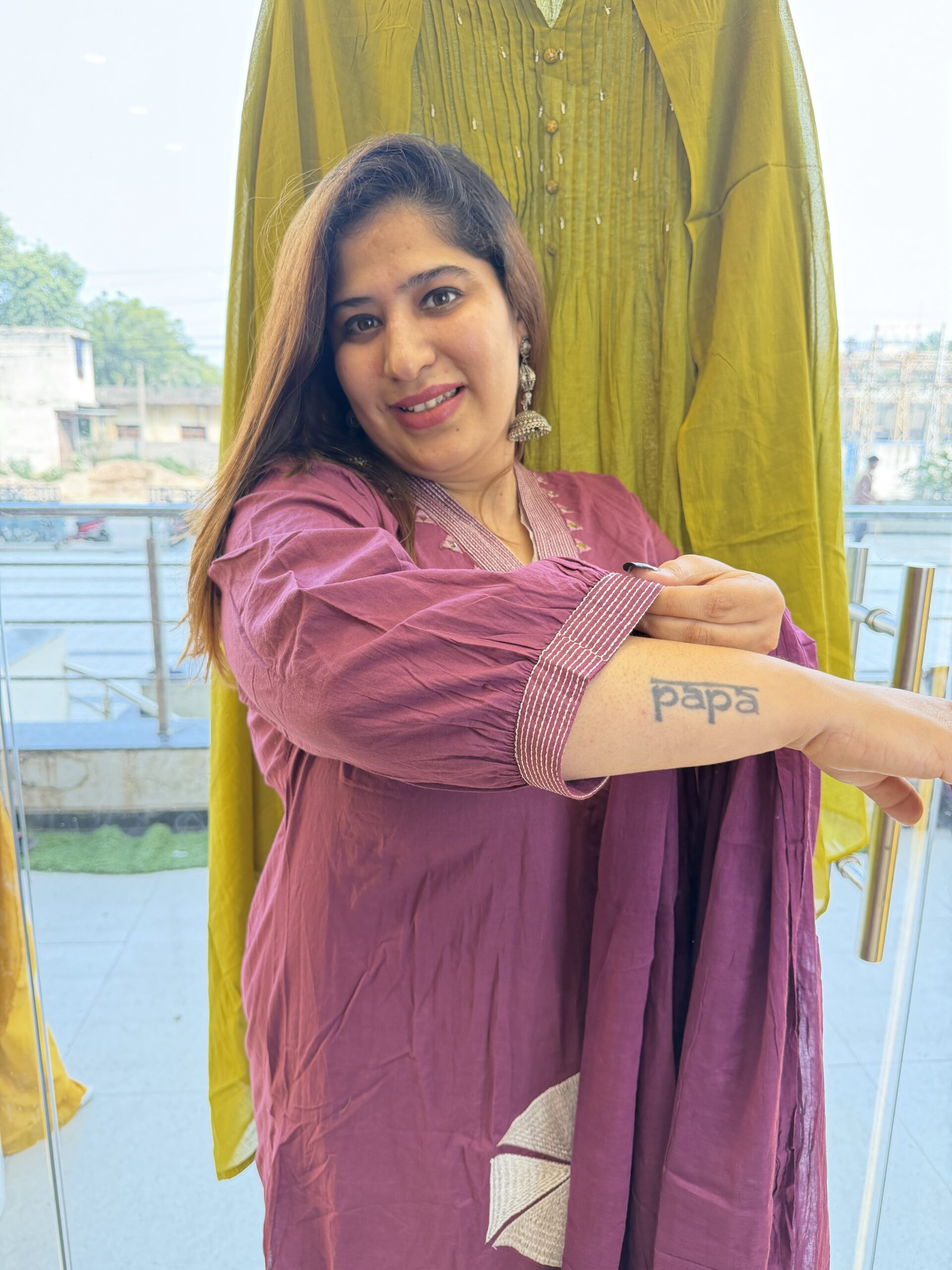 Pure Cotton Purple Colour Kurti Paints Set 3Piece (71) - Image 2