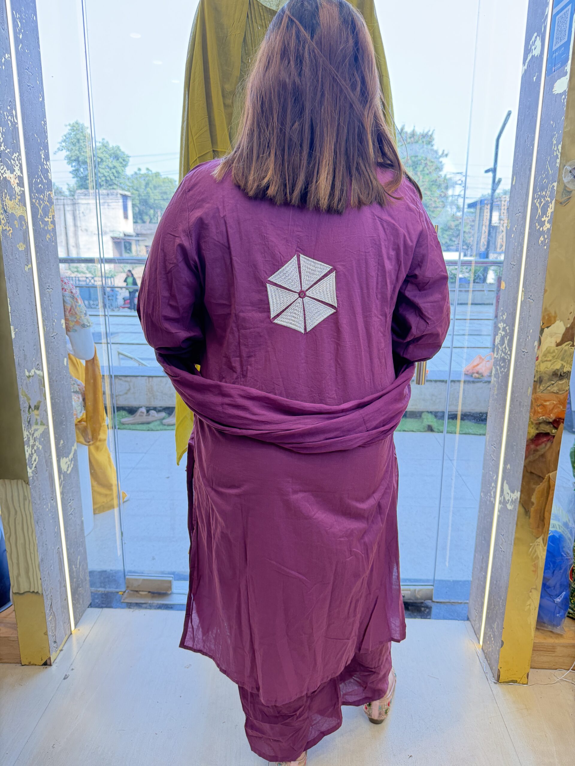 Pure Cotton Purple Colour Kurti Paints Set 3Piece (71) - Image 3