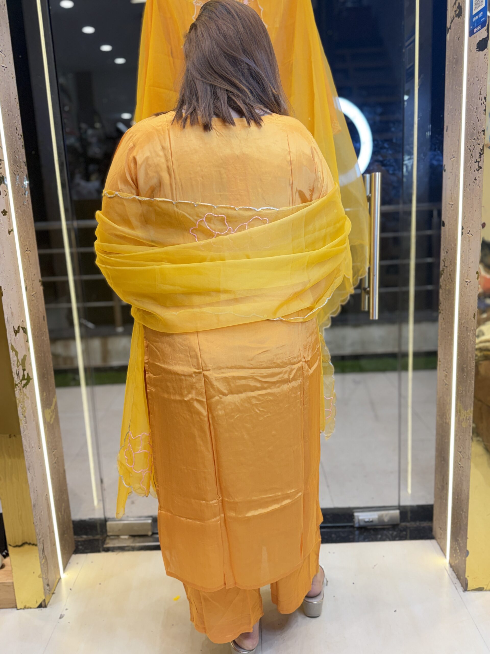 Yellow Colour Pure Crap Hand Work Kurti Set (26) - Image 3