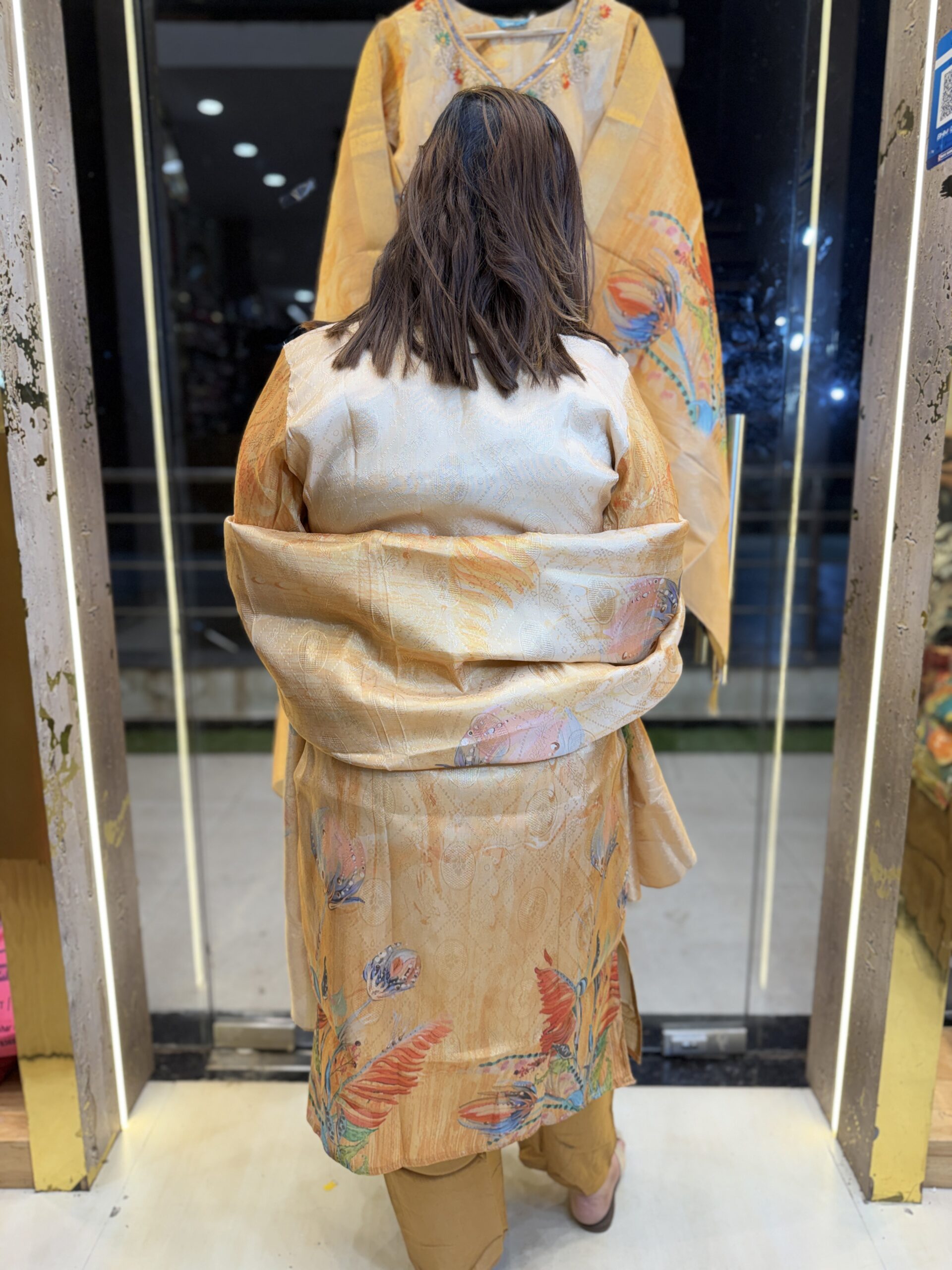 Beach Colour Pure Chinoon A-line Straight Suit With Hand Work With Flower Print (35) - Image 2