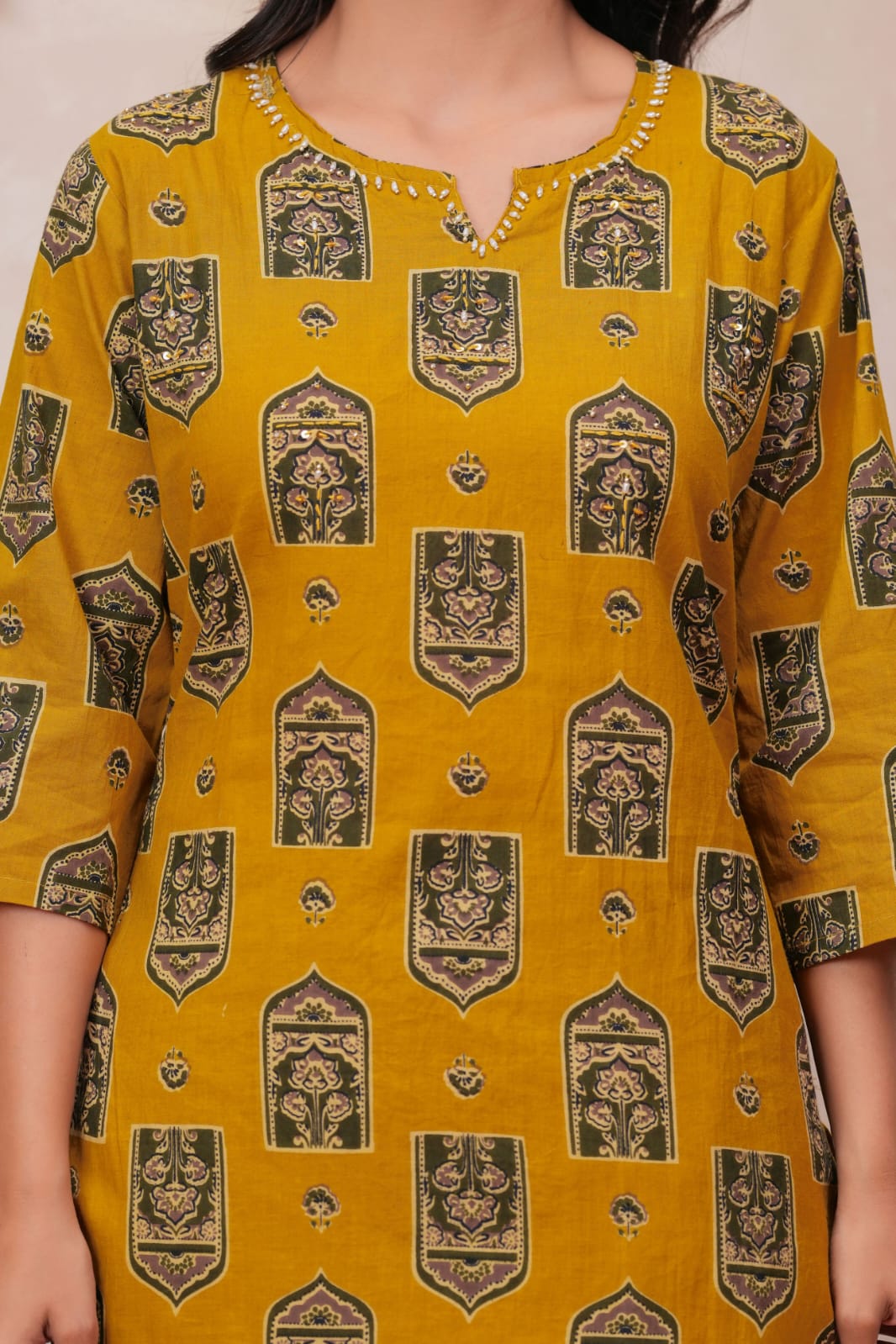 Pure Cotton Preamium Yellow Colour Kurti Paints Set 3Piece (59) - Image 2