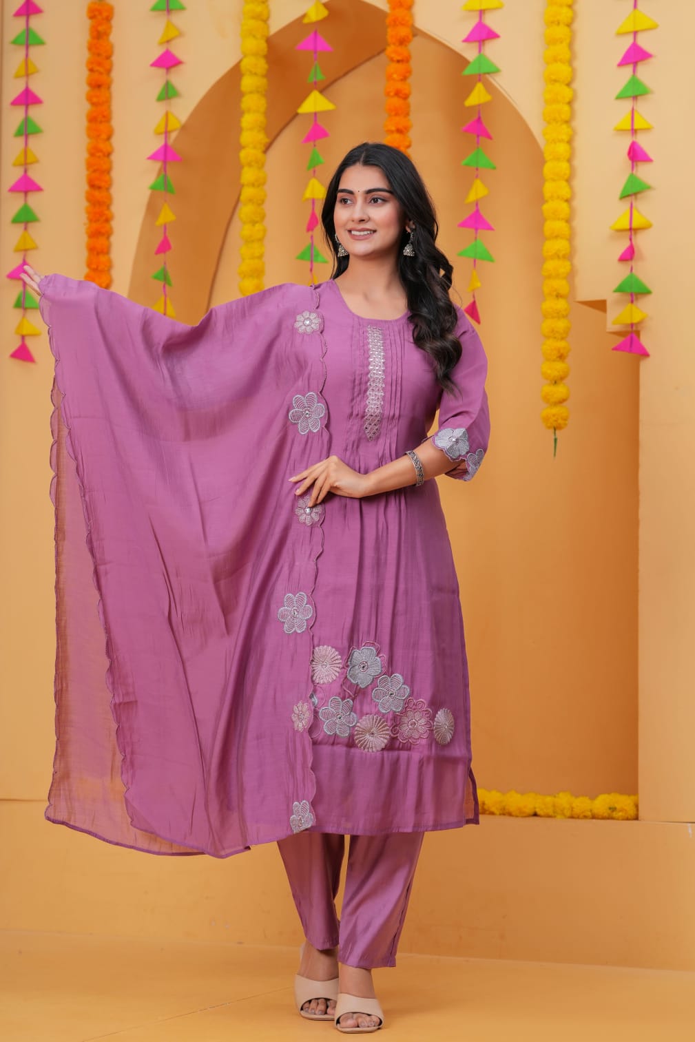 Pure Cotton Preamium purple Colour Kurti Paints Set 3Piece (60)