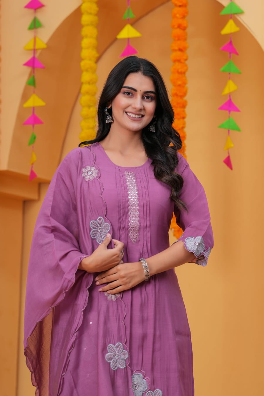 Pure Cotton Preamium purple Colour Kurti Paints Set 3Piece (60)