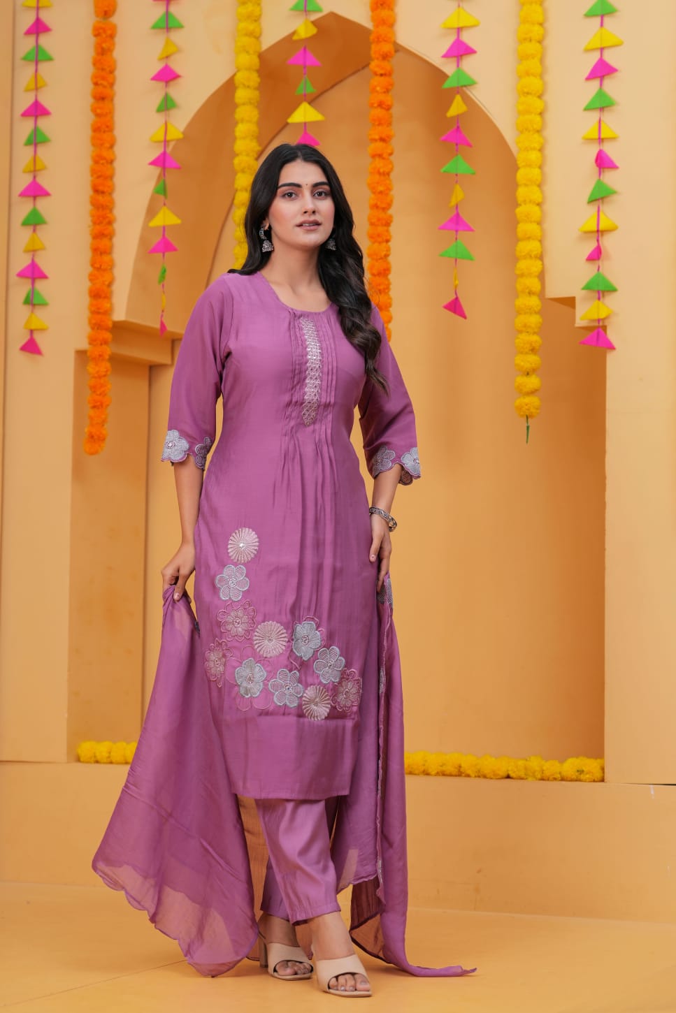 Pure Cotton Preamium purple Colour Kurti Paints Set 3Piece (60) - Image 3