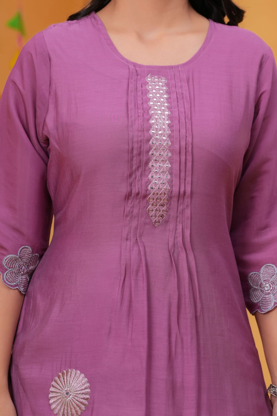 Pure Cotton Preamium purple Colour Kurti Paints Set 3Piece (60) - Image 2