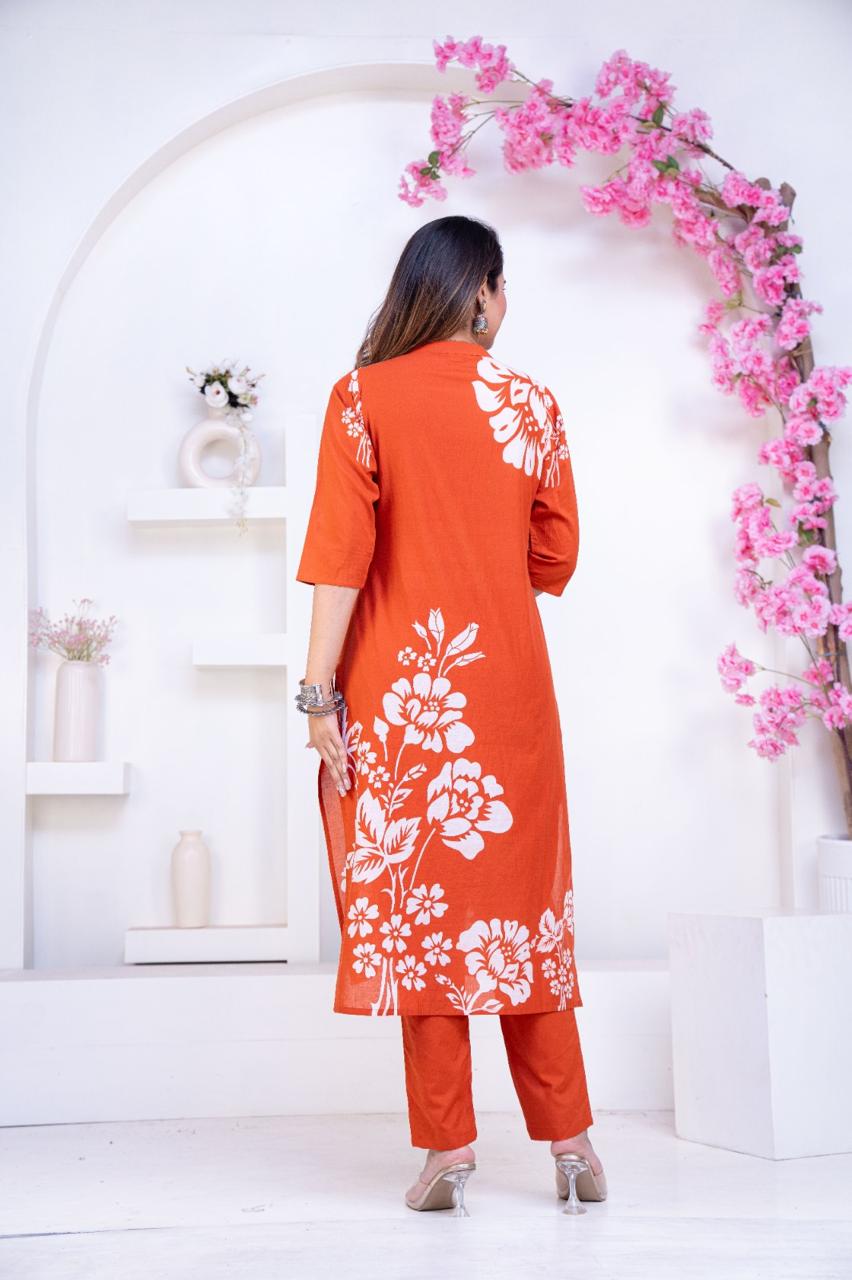 Pure Cotton Rust Colour Kurti Paints Set 3Piece (63) - Image 3