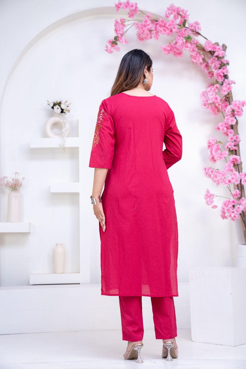 Pure Cotton Pink Colour Kurti Paints Set 3Piece (68) - Image 3