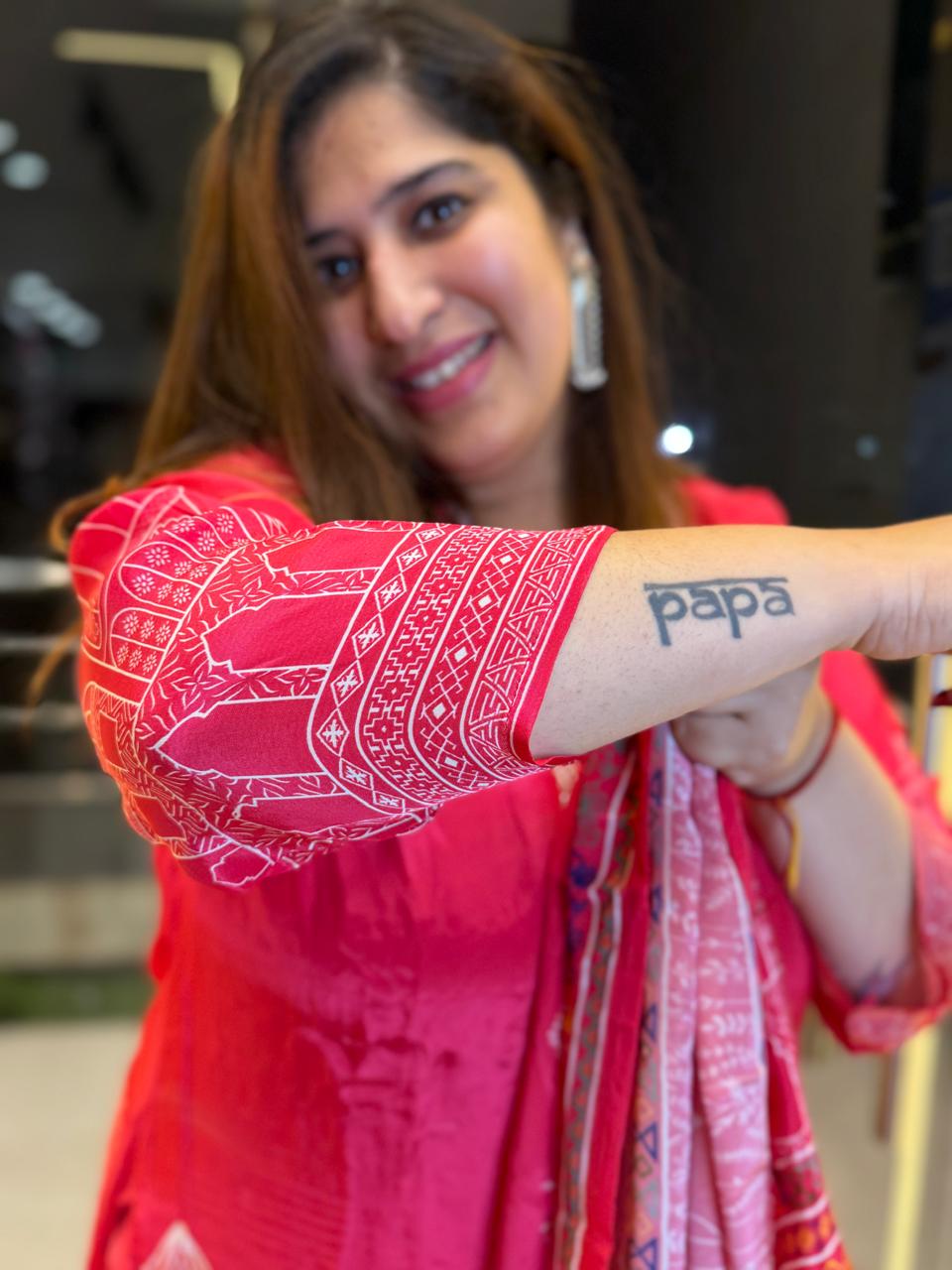 Pure Crap Traditional Print Piche Colour Hand Work Kurti Set With Dupata Paints (27) - Image 2